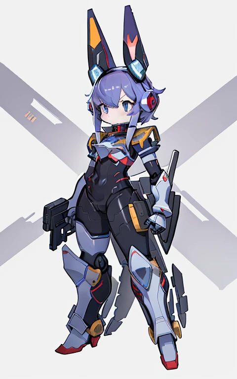 Cartoon image of a robot rabbit holding a gun in his hand, mecha cyber armor, Cool mech style, mechasuit, Full robot full body mecha suit, cyber fight armor, Wearing cyber armor, anime mecha armor, Purple armor, Complex assassin mecha armor, Mecha Inspiration