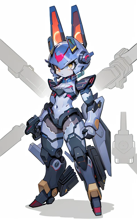 Cartoon image of robot rabbit holding gun in hand, mecha cyber armor, Cool mech style, Mecha suit, Full robot full body mecha suit, cyber fight armor, wearing cyber armor, anime mecha armor, Purple armor, Complex assassin mecha, Mecha Inspiration