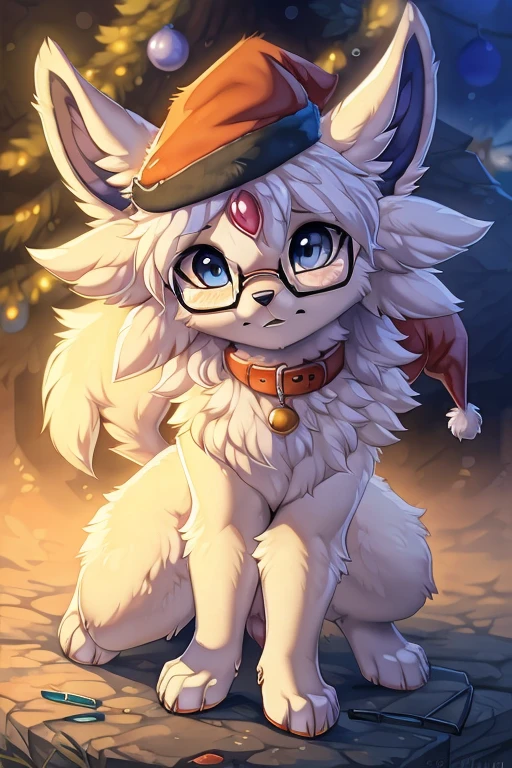 cat girl,furry,green hair,dark blue fur,armpits fur,neck fur,nude,looking at viewer,star glittering background,shiny skin,glasses,blush,grin,twisted body