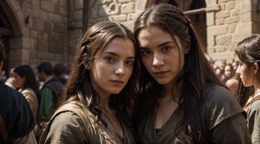 Generate a visually compelling AI-crafted scene with a heightened focus on accurately rendering the facial features of people in a medieval European setting. Pay meticulous attention to details such as distinct facial expressions, period-appropriate hairstyles, and clothing styles reflective of the medieval era.

Utilize realistic lighting to enhance facial features, capturing nuances like the play of shadows and highlights. Strive for a diverse array of expressions, conveying the unique personalities and emotions of individuals traversing the medieval road. This emphasis on facial accuracy aims to create a more immersive and authentic portrayal of people from this historical period, allowing viewers to connect with the scene on a more personal level.