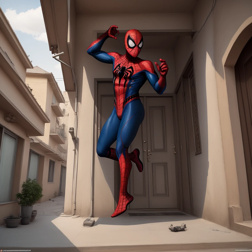 spiderman editing video in iran's porches and buildings
