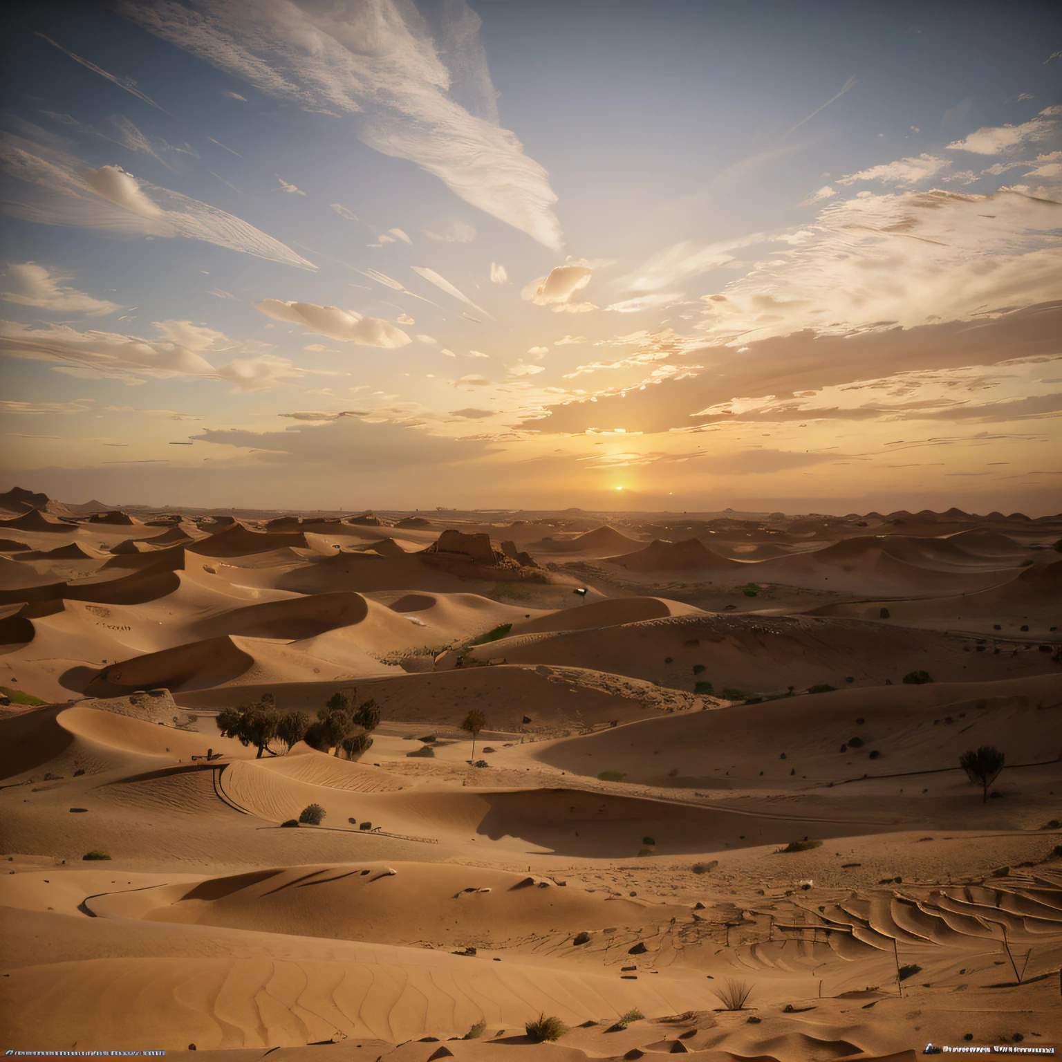 Sunset with maximum realism in the Sahara Desert