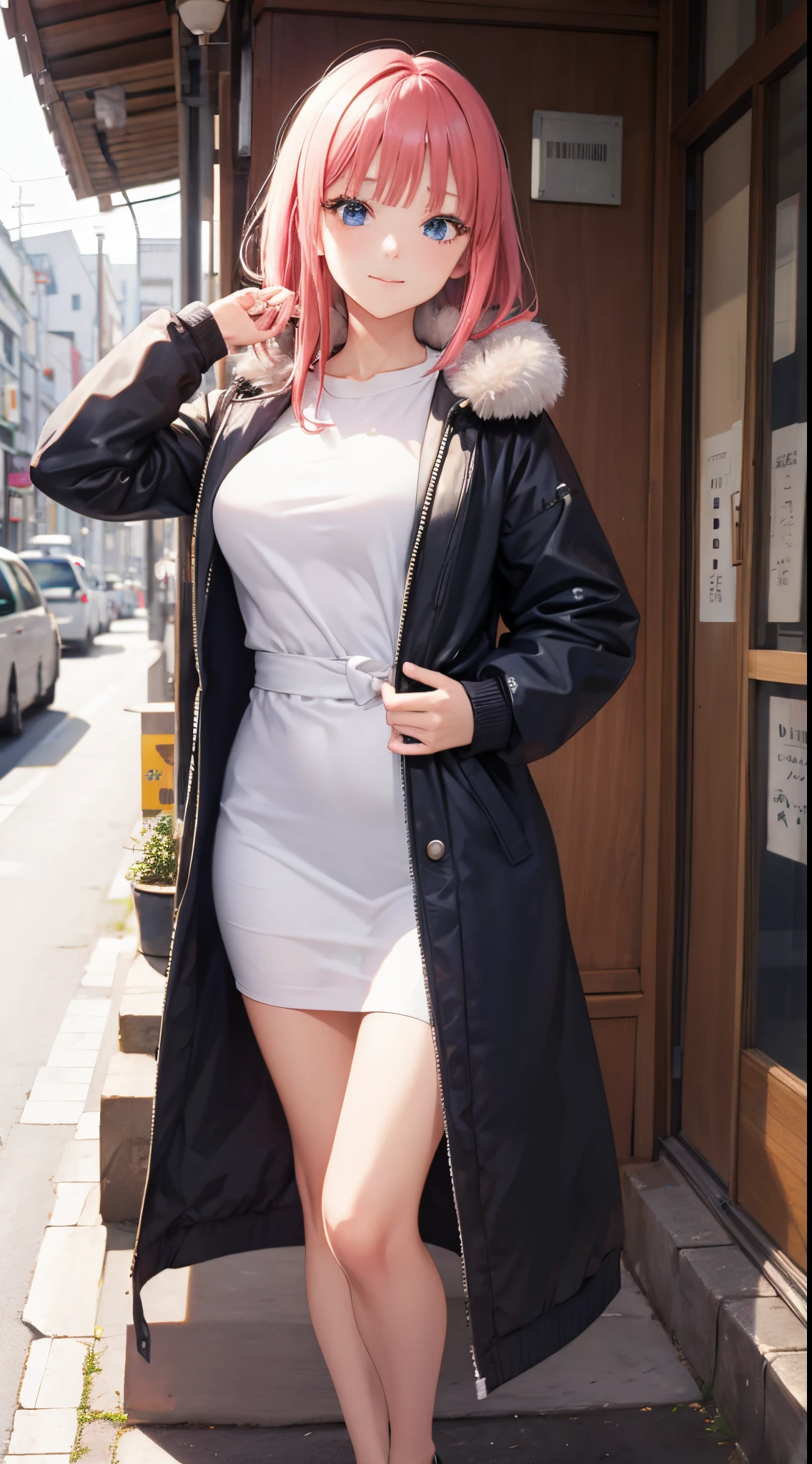 Nino Nakano ,Pose sexy,vestido con abrigo,nieve