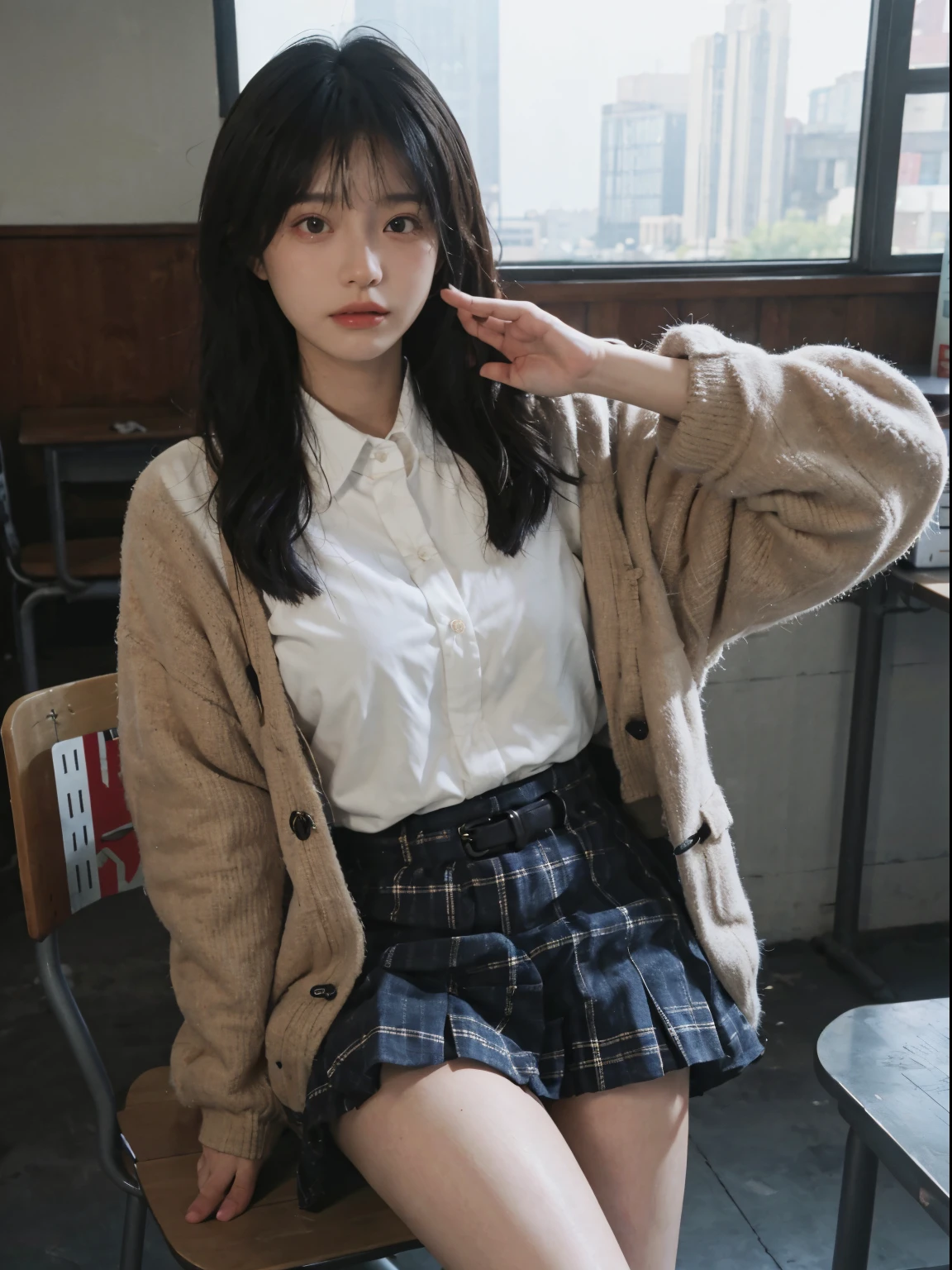 (8K, RAW photo, Top quality, Masterpiece: 1.2, Realistic, Photorealistic, High contrast, photon maping, photon maping, Photorealistic, Ultra-detailed, Professional lighting, Low angle: 1.2), (1 girl), (One guy: 1.5), (Full-body), (height of 165cm), (18-year-old schoolgirl), (sobu), (Lie down in bed), (Japan high school uniform and designated shoes), (Student coats: 1.2), (Short plaid skirt: 1.5), (Student swimsuits), (tie: 1.2), (lying down,Crotch Spread Wide,looking to the front), (Skirt flipping up), (M-shaped legs), (180 degree leg open), (Crotch open: 1.2), (light brown medium hair), (see-through wet white panties: 1.5), (camel-toe), (Black loafers: 1.5), (beautfully face: 1.3), (Perfect proportions: 1.2), (Long legs: 1.2), (small: 1.3), (It can be seen from under the clothes: 1.5), (Female Pubic Hair Clearly Visible: 1.4), (Pubic hair: 1.4), (with no underpants: 1.2), (Textured skin),high-heels,ssmile,Keep one's mouth shut,cleavage