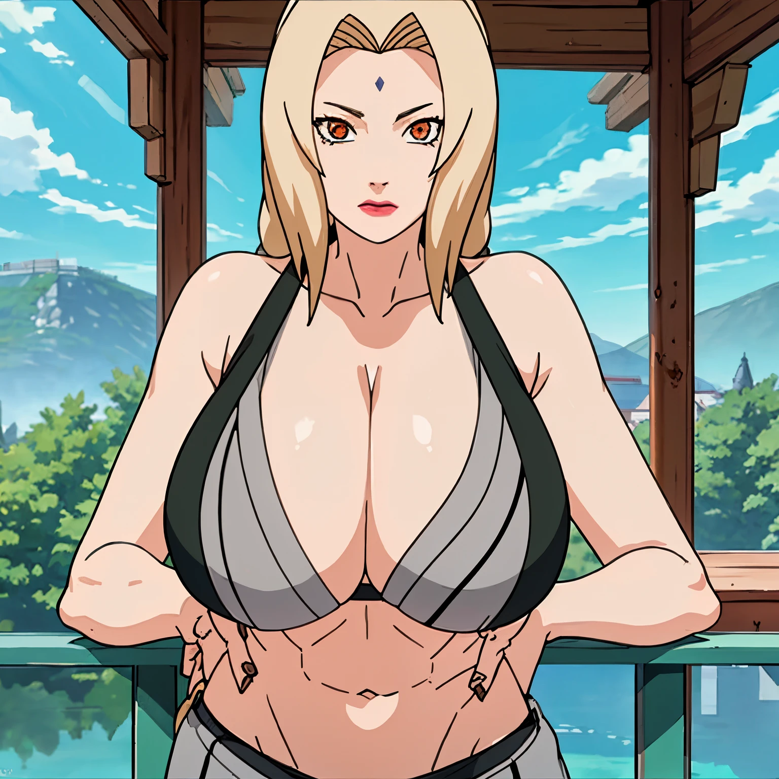 (huge tits), (), (), white shirt, black tight skirt, fullbody, cleavage, good anatomy, masterpiece, best quality, 4k, 8k, professional photography, soft light, sharp focus, 1 girl, blonde hair, at classroom, blonde hair, parted banks, detailed face+brown eyes, open lips, lipstick, close up view, (mountain), (lake),navel show:1.3,midriff,toned abs,sports bra