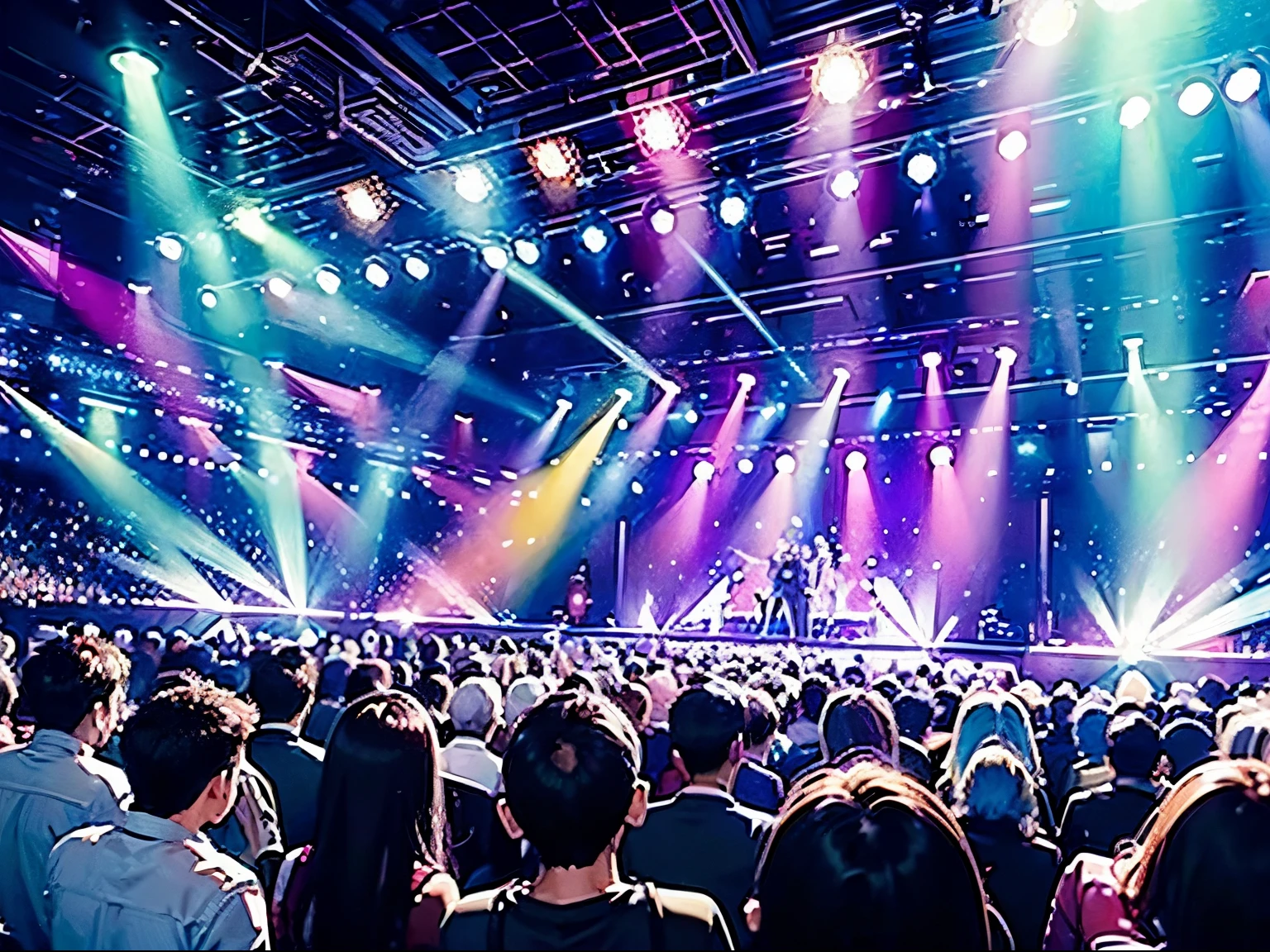 (((​masterpiece)))、(Top resolution)、nightclubs,　Dance hall、Multicolored spotlights,There are a lot of people、
