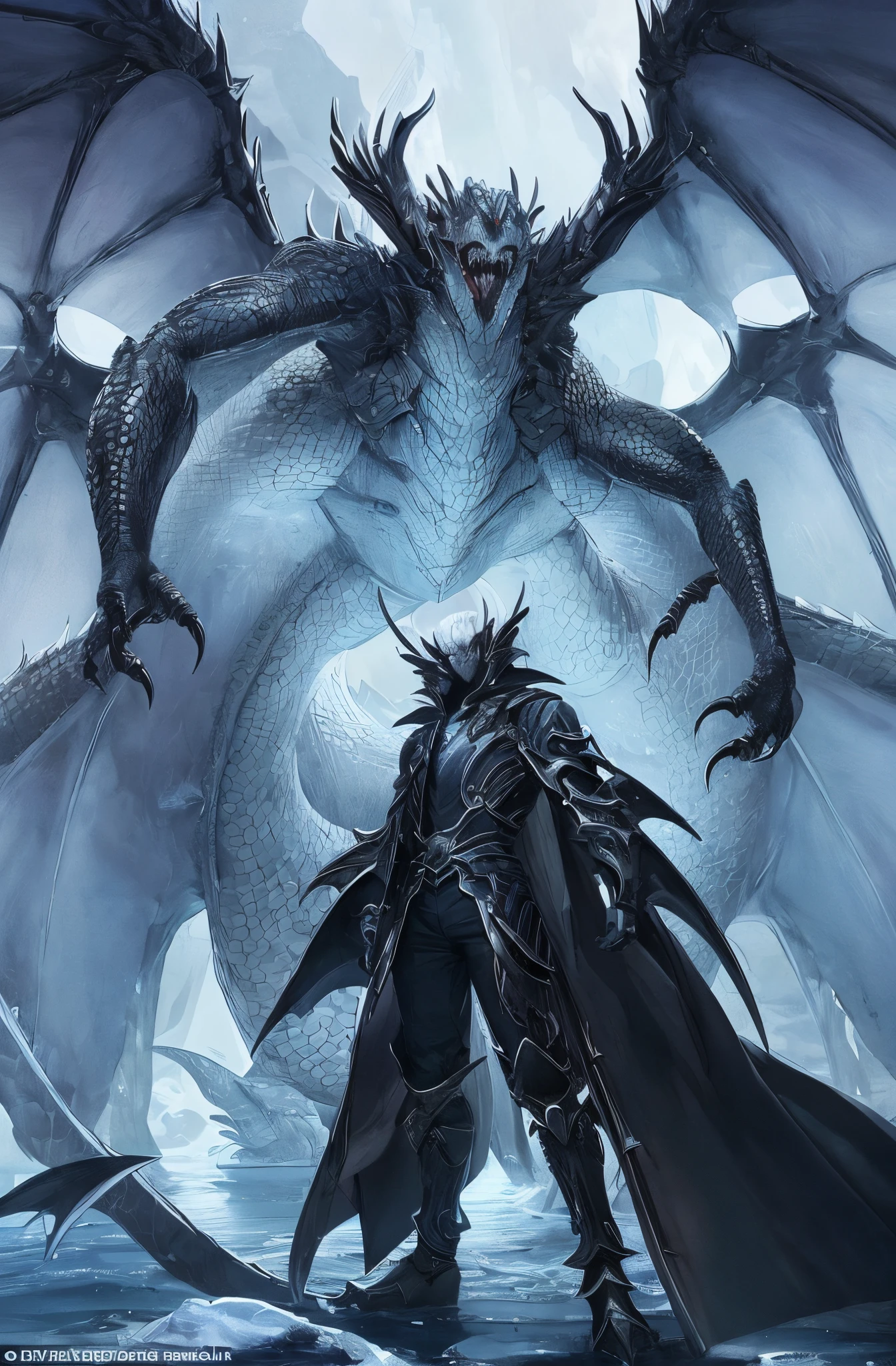 Lawliet stands out among the Sky Tribe with his dragon-like features. He has large, scaly wings that resemble those of a Sky Devil, emphasizing his Fiend type. His overall appearance is a blend of humanoid and dragon characteristics, with sharp claws and a tail that adds to his distinctive look. Lawliet's scales have a subtle iridescence, reflecting the colors of the Clear Sea.