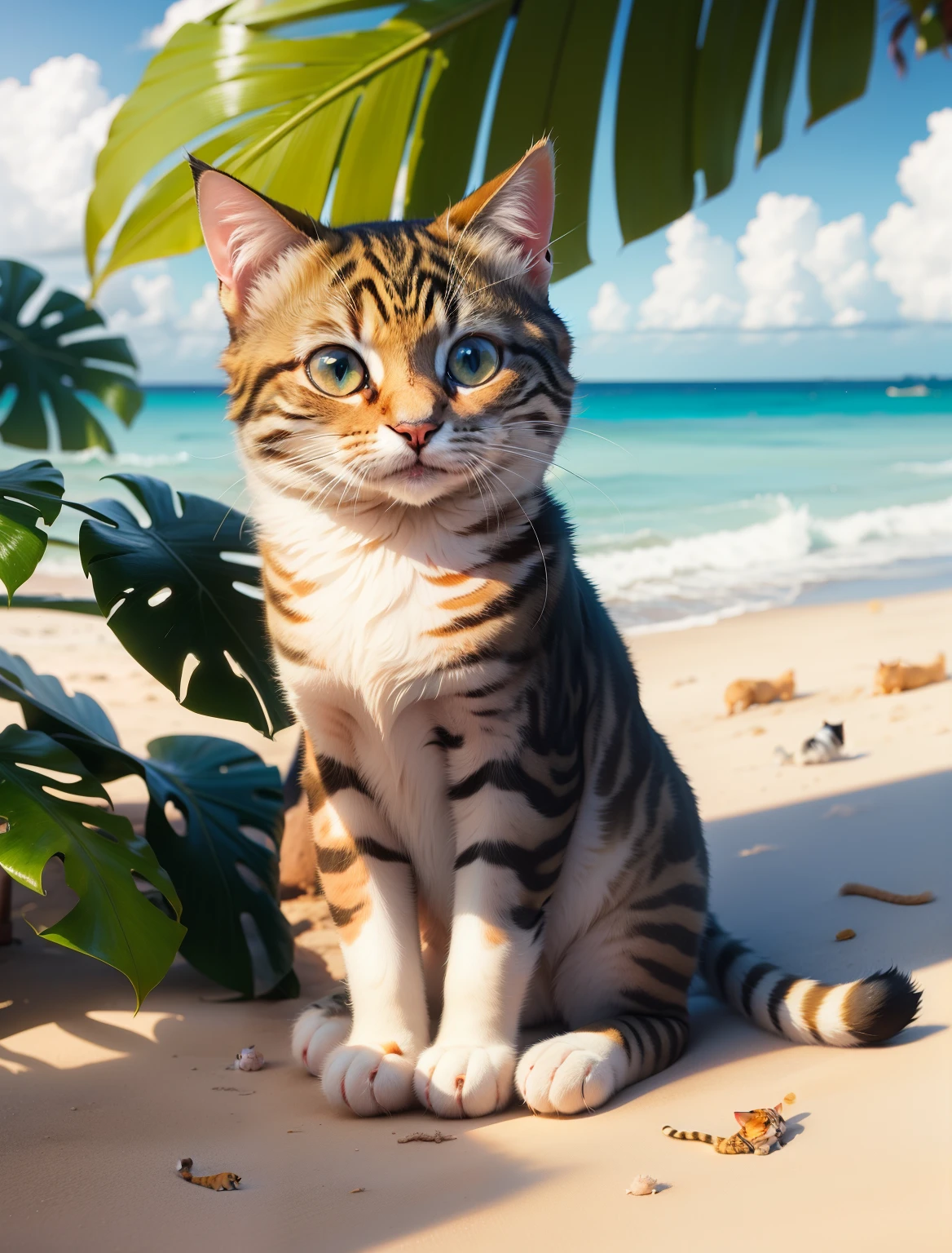 Cute cat in tropical Beach