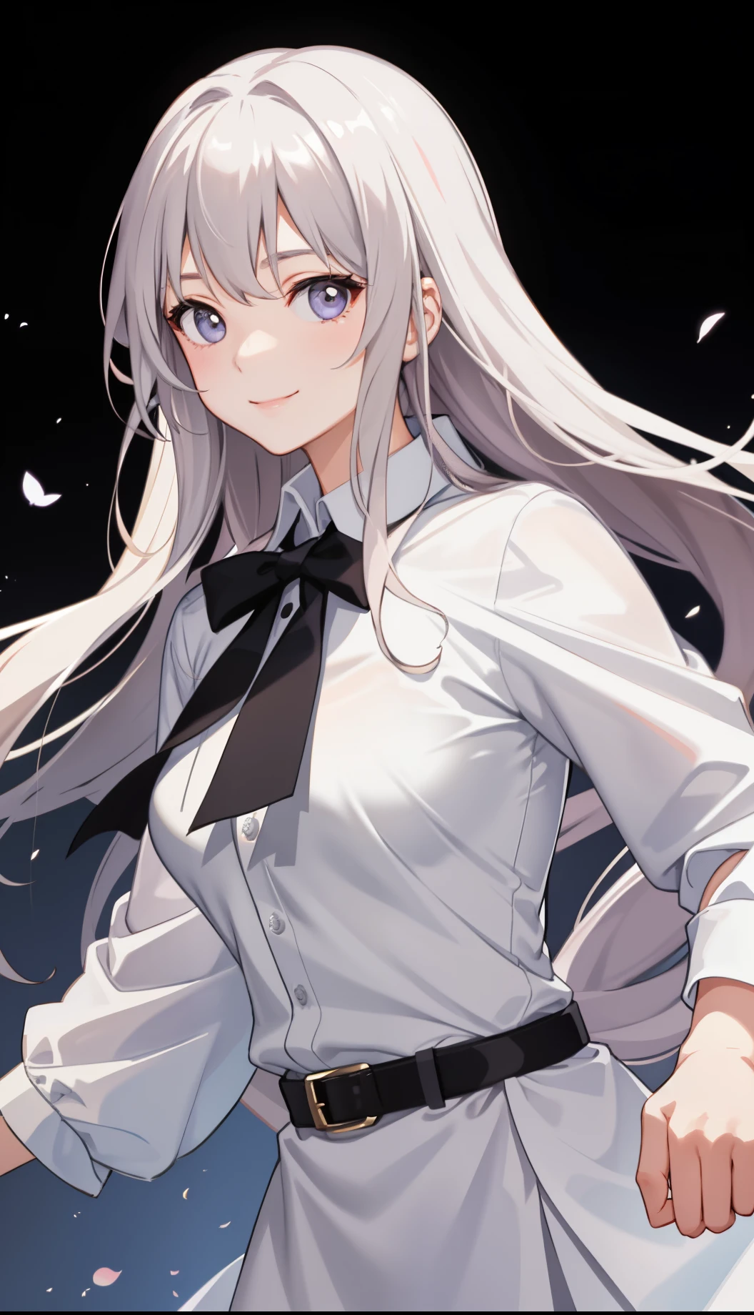 1girl in、AS-Adult、A smile、Light in the eyes、The shirt、Blouse、、（small tits）Chilarism、movement、Upper body portrait、