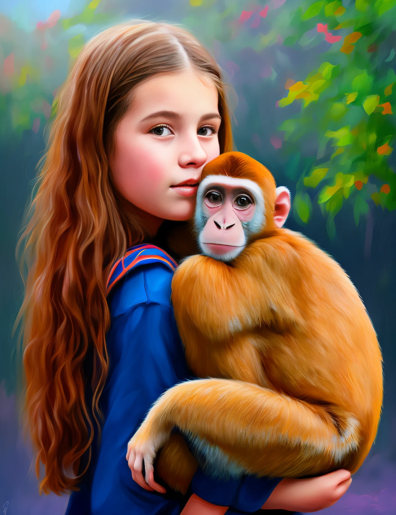 Girl with a monkey, Digital painting in the style of photo artist Richard Ramsey