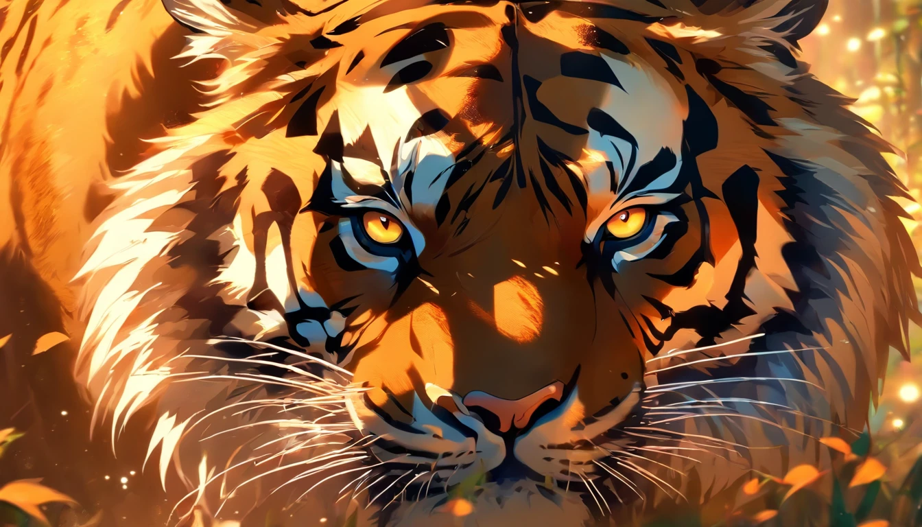 tiger, intense gaze, powerful body, majestic pose, fierce expressions, detailed fur patterns, sharp claws, golden eyes, natural habitat, vibrant colors, dynamic lighting, wildlife photography, wildlife art