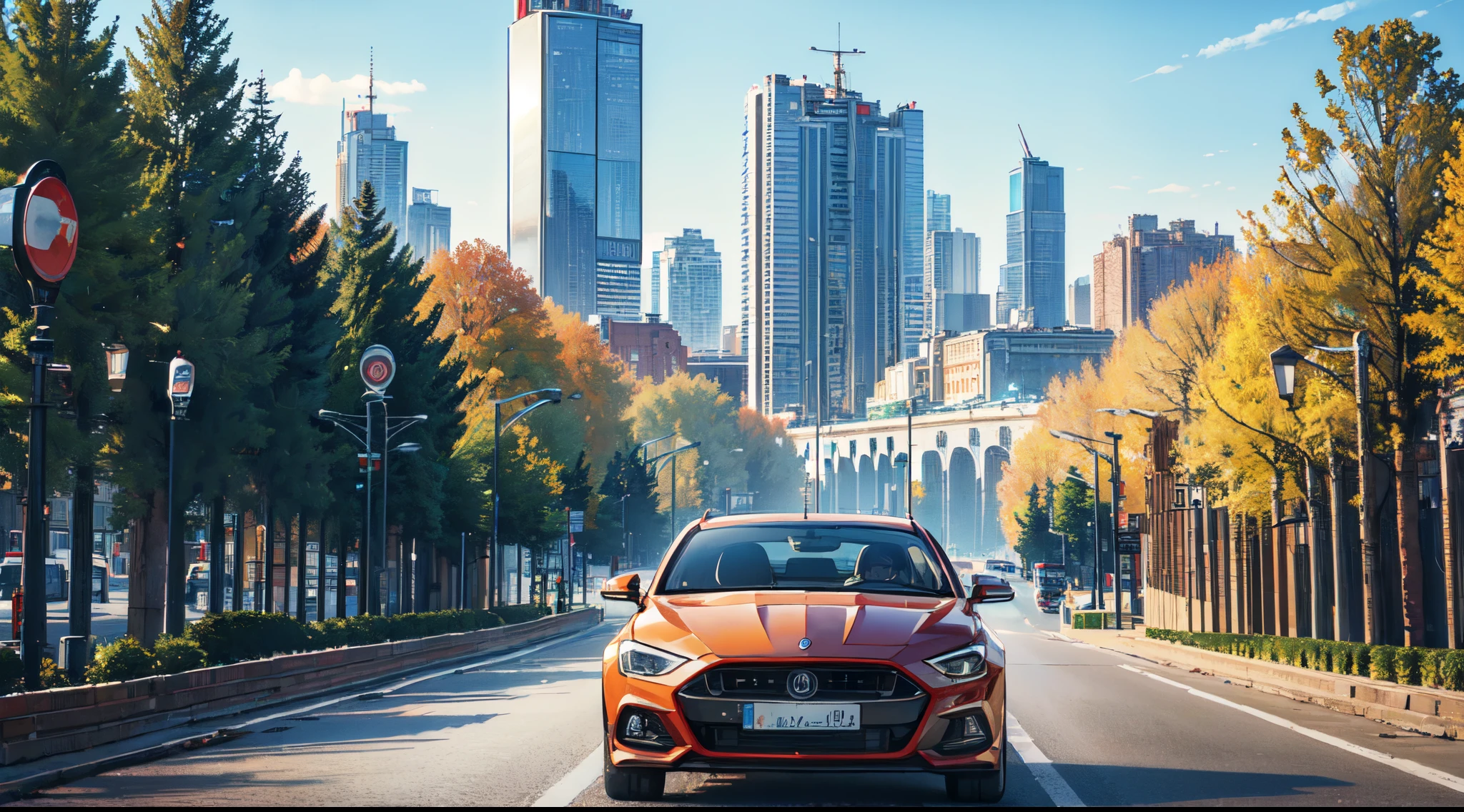 (best quality,4k,8k,highres,masterpiece:1.2),ultra-detailed,realistic:1.37, Russia, moscow, people are coming, cars are driving, the trees, tall buildings in the background, Moscow-city