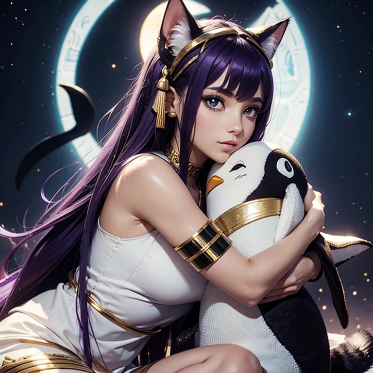 anthropomorphic wolf, purple hair and white fur, shiny purple eyes, dress, magic powers