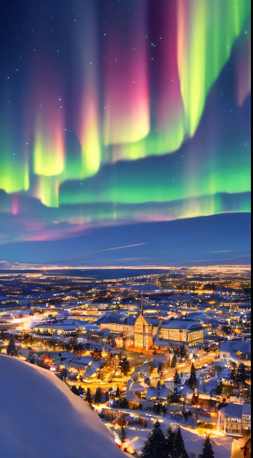 Beautiful sky,Holy Night,Aurora,Christmas,, Best Illustration,,Christmas Colors,top-quality,Top image quality,Beautiful world,Fun world,showy,