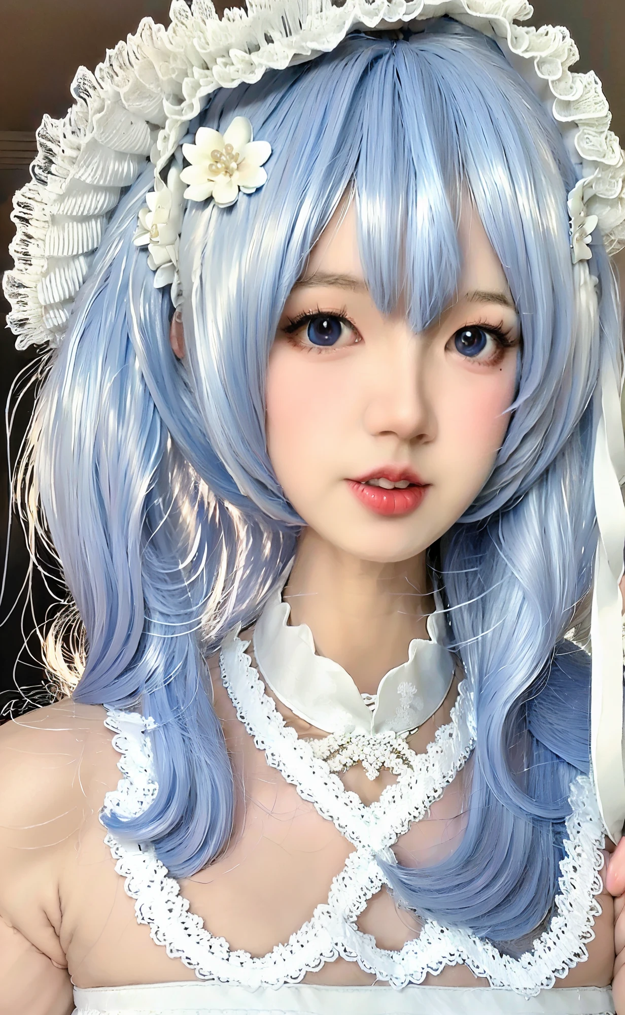 (photo realistic:1.55),(ulzzang-6500:0.65), masterpiece, best quality, detailed, blurry, depth_of_field, blurry_background, blurry_foreground, 1girl, gloves, white_gloves, dress, motion_blur, photo_\(medium\), solo, white_dress