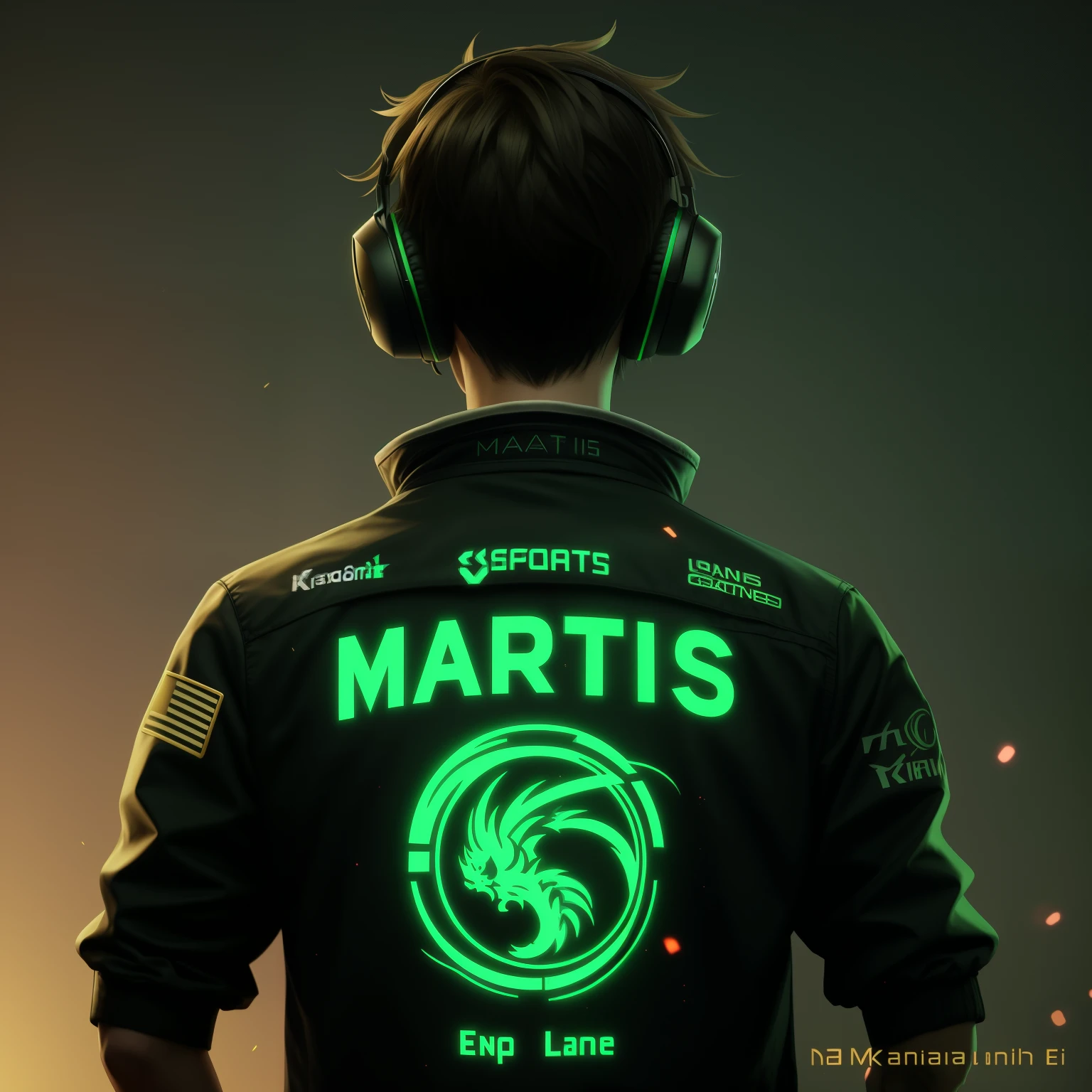 there is a man wearing headphones and a jacket with a dragon on it, e-sport style, esports, marin kitagawa fanart, profile picture 1024px, makoto, fanart, fanart best artstation, mateus 9 5, official fanart, official fan art, epic game portrait, ross tran 8 k, Green, Exp Lane, Martis