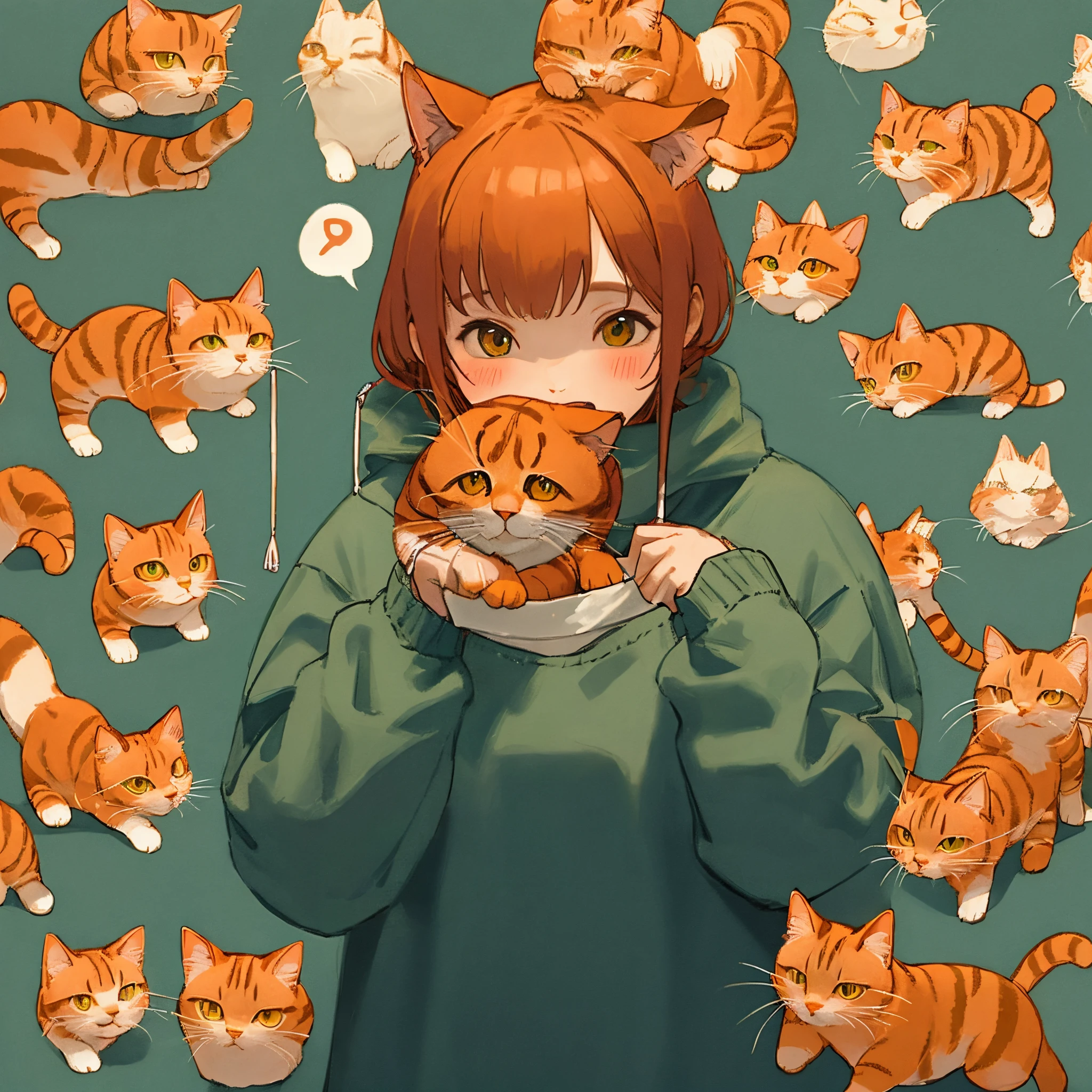 Orange cat knitting