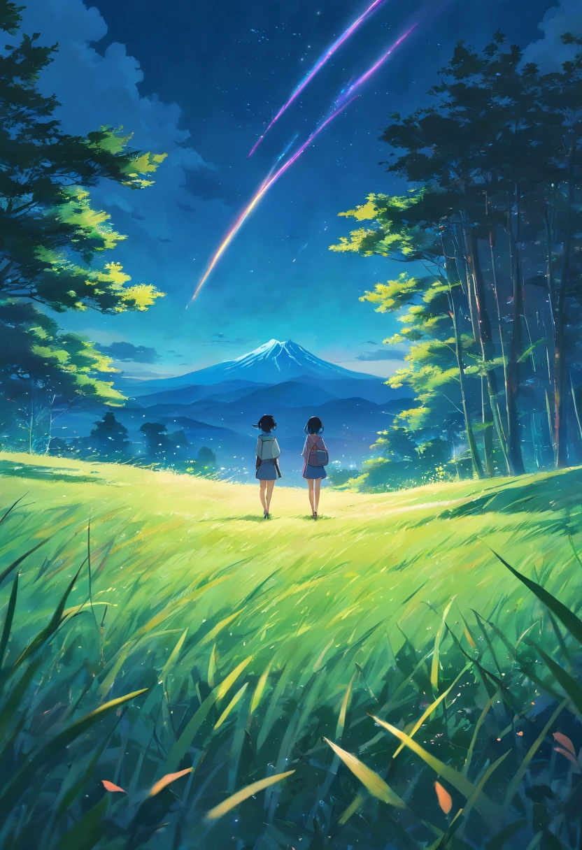 (masterpiece, best quality:1.4), cinematic light, colorful, high contrast, mountain, grass, tree, night, (horror (theme):1.2), (monster:1.2), dark