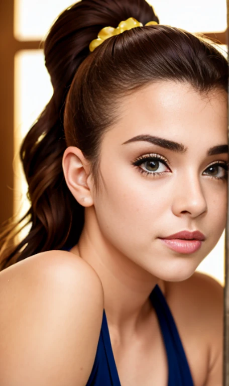 Photo of a 14 year-old european girl, .RAW, hermosa chica adolesente, (Long brown hair with ponytail), light brown hair ponytail hairstyle((retrato)), ((Cara detallada:1.2)), ((Detailed facial features)), (Piel finamente detallada)  , (Masutepiece) (proporciones perfectas)(fotos realistas)(La mejor calidad) (Detallado) fotografiado con una EOS R5 de Canon, Lente de 50 mm, f/2.8, NffSW, (8k) (papel tapiz) (cinematic lighting) (Dramatic lighting) (foco nítido) (Enrevesado) senos medianos , pechos medianos , pecas en mejillas , cuerpo completo , hermoso cuerpo de mujer ,  lindo maquillaje , gran sonrisa, sonrojada  , hermosa chica delgada escultural , usando pijama sexy , muy poca ropa sexy ,posando para foto , seduccion ,mandando beso