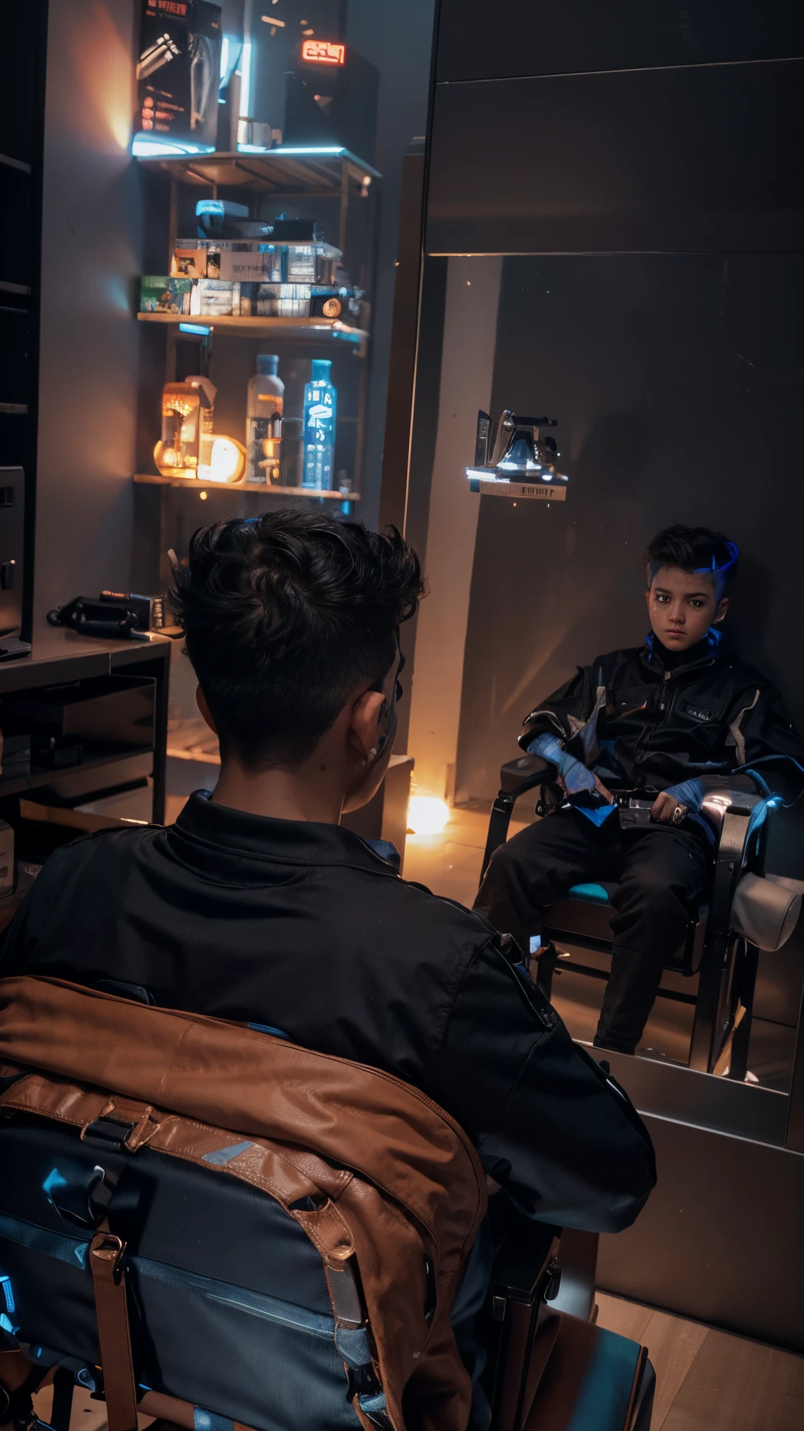 Cyberpunk little boy High details 8k ultra hd realistic face