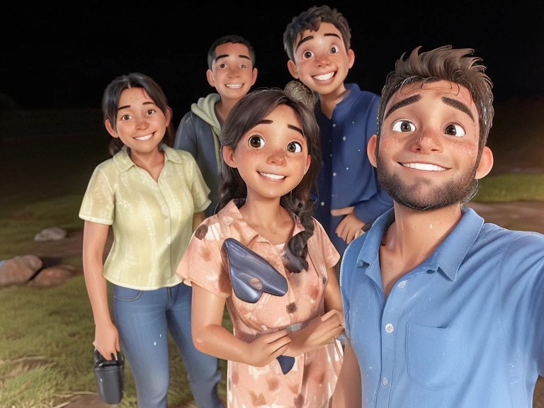 there are four people standing together in the dark posing for a picture, with wet faces!!, photo taken in 2 0 2 0, taken with the best dlsr camera, at night time, at evening during rain, everyone having fun, taken with sony alpha 9, facebook post, taken in the night, with many travelers, shot with sigma f / 4. 2
