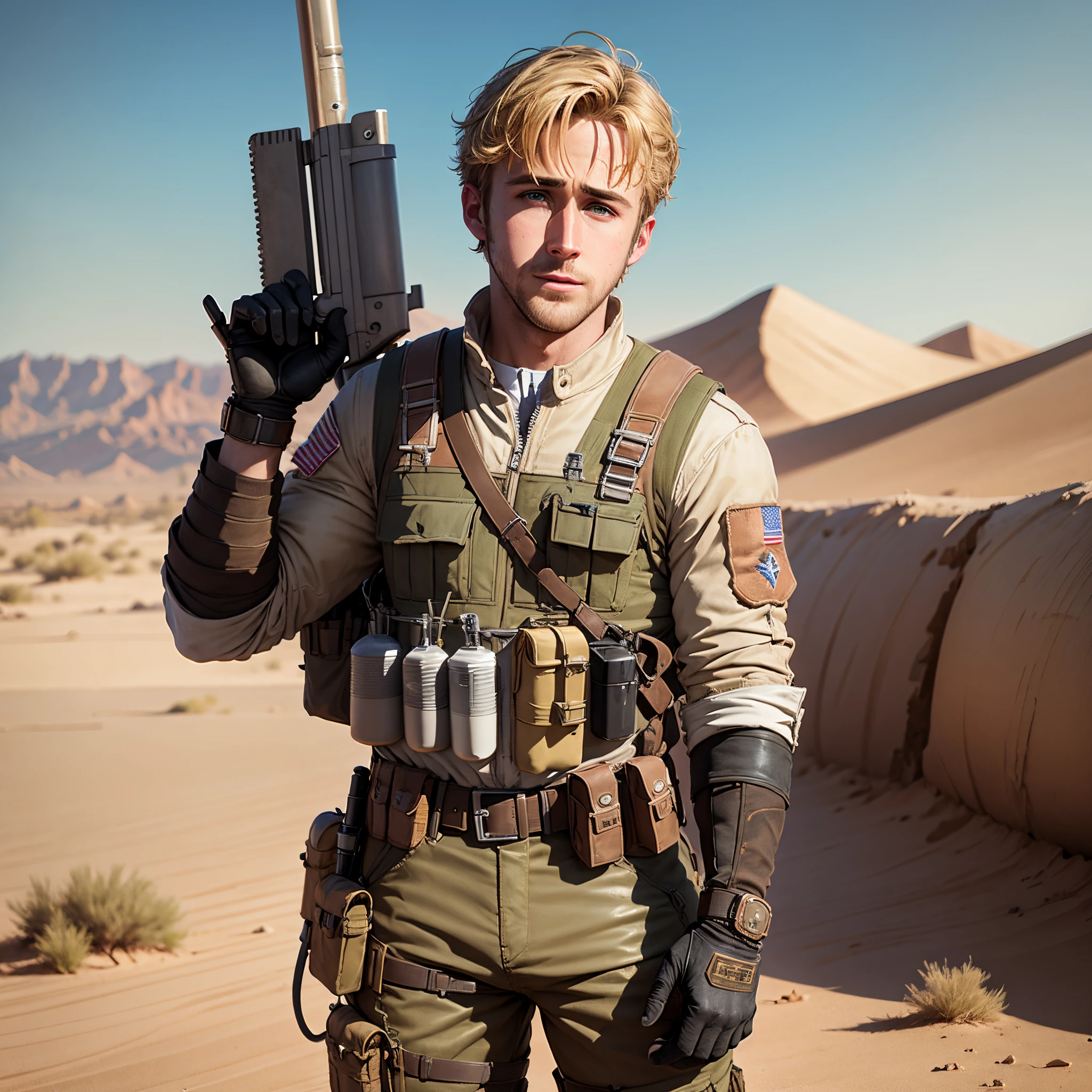 ryan gosling wears mercenary uniform in desert --auto --s2