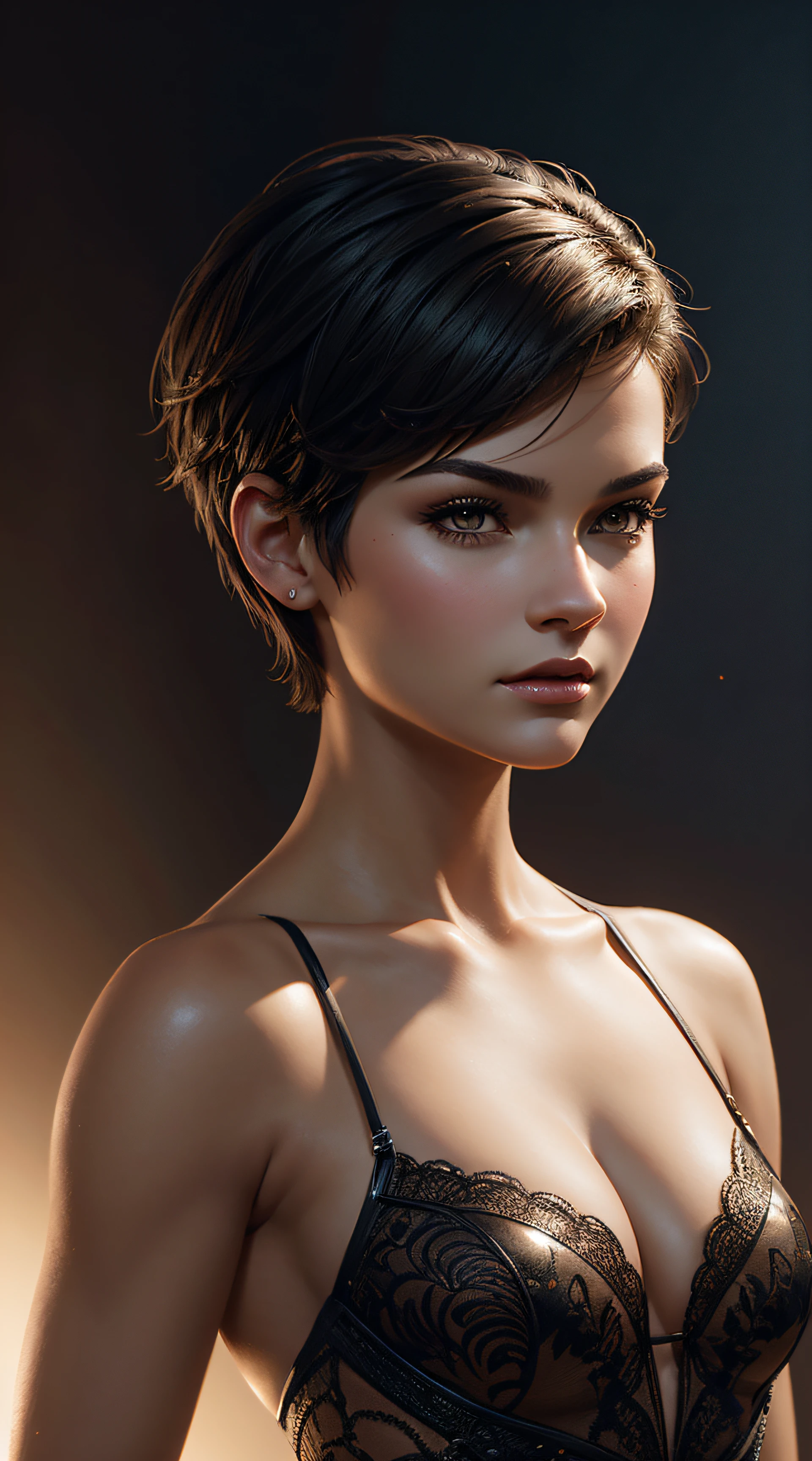 one girl, jill valentine, bust, solo, upper body, blue eyes, slender body, brown hair, nsfw, white skin, (open breasts:1.3), (naked breasts:1.3), (exposed breasts:1.3), nude, naked, without clothes, big nipples, bare shoulders, masterpiece, highly detailed, look at viewer, shiny blured red background, gradient sprayed background, shu face, shy, camera from the front, gradient blue background, blured background, glowing edges of image