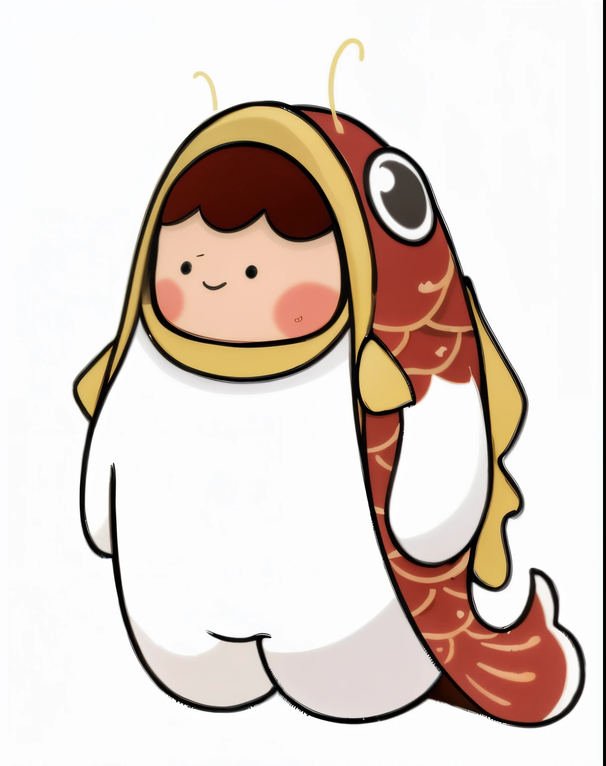 A  wearing a fish costume, IP image, cartoon image, Koi, fish man, fish man, high quality character design