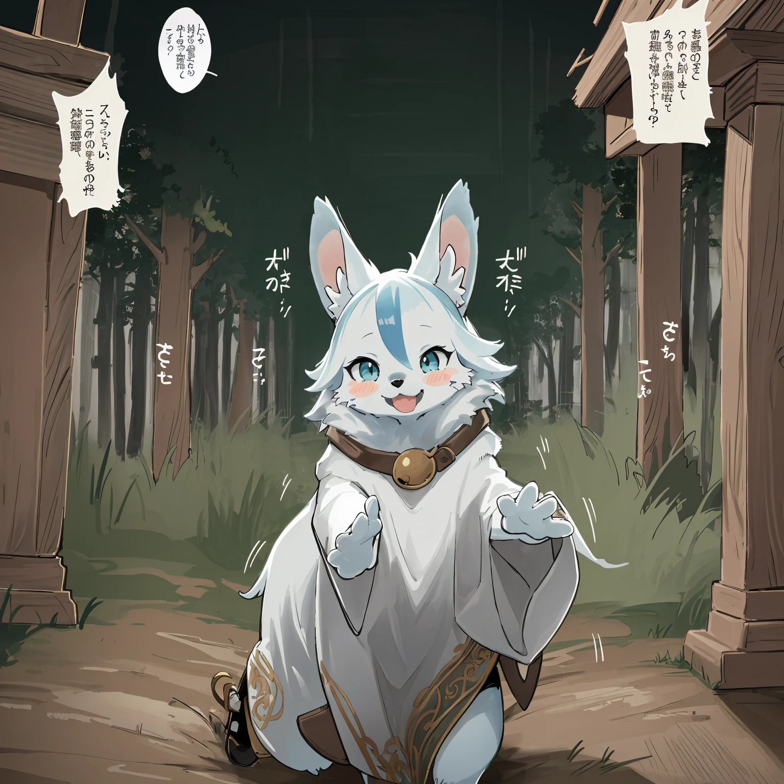 (ambiente dark:0.8),Masterpiece,High quality,abstract res,Digital painting\(artwork of a\), by Dagasi, Yupa,Kiyosan,(anthro,Fluffy fur,Character focus:1.1),anthro male cat,Short hair, eyes with brightness, in a panoramic view, Character focus.(detailedbackground:0.7), 独奏, shaggy, shaggy male, malefocus, anthr,(Full Body Furry, Fluffy tail, Pure white fur, White ears，White legs and feet，Holding a large sign in both hands，blue color eyes, White color hair:1.2), (long canines、cloaks：1.2），curious expressions