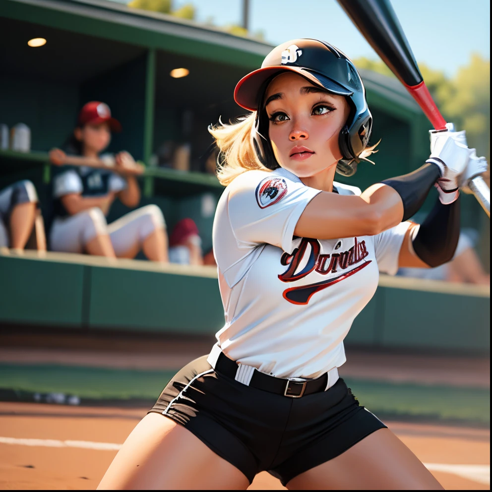 Athletic female baseball player swinging bat --auto --s2