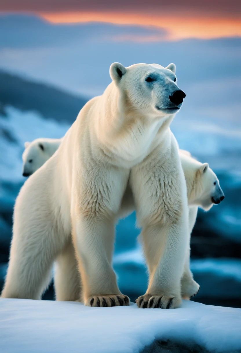 herd of polar bears、Looking over here、red eyes