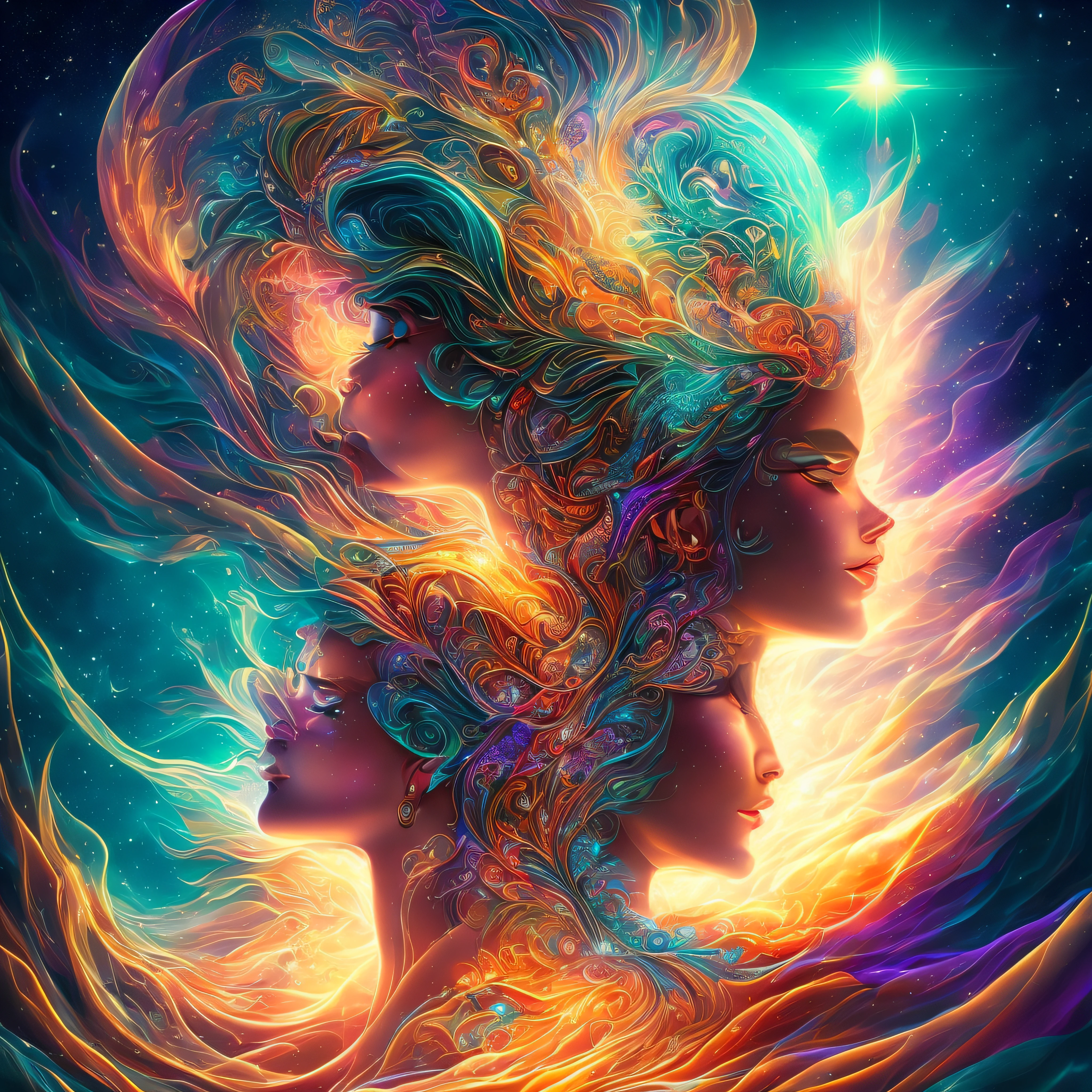 Plunge into the ether flowing with the eternal soul through the vibrations of love, Everything is connected, Flowing energy, spiritual, divine, Dreams, cosmic, concept-art, Blowing the mind, Female beauty, god, Pineal gland, dreamlikeart