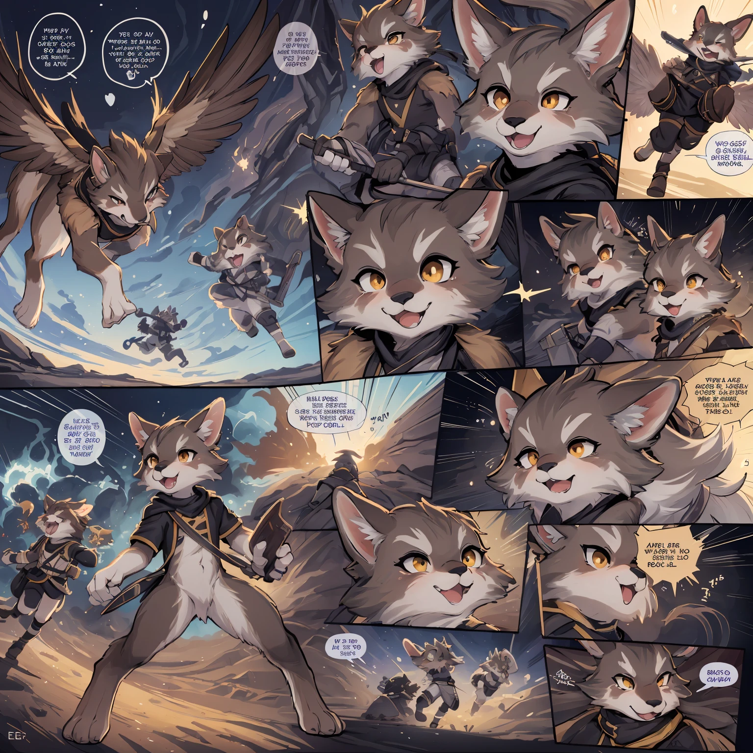 cover_page, highres, comic-like panel layouts, speech balloon, English text, Hand-drawn sound effects stickers used in comic, top quality, best quality, paid reward available, High-quality illustrations, unparalleled masterpiece, perfect artwork, absurdres, super high resolution, detailed background, Beautiful World Heritage, 6+boys, 6+girls, Happy, joyful(Photos of solo travelers)(kemono, furry anthro)(emotions, comic to represent actions, motion blur, trembling)assorted poses, assorted angles, assorted facial expression, cinematic lighting, dynamic angle,