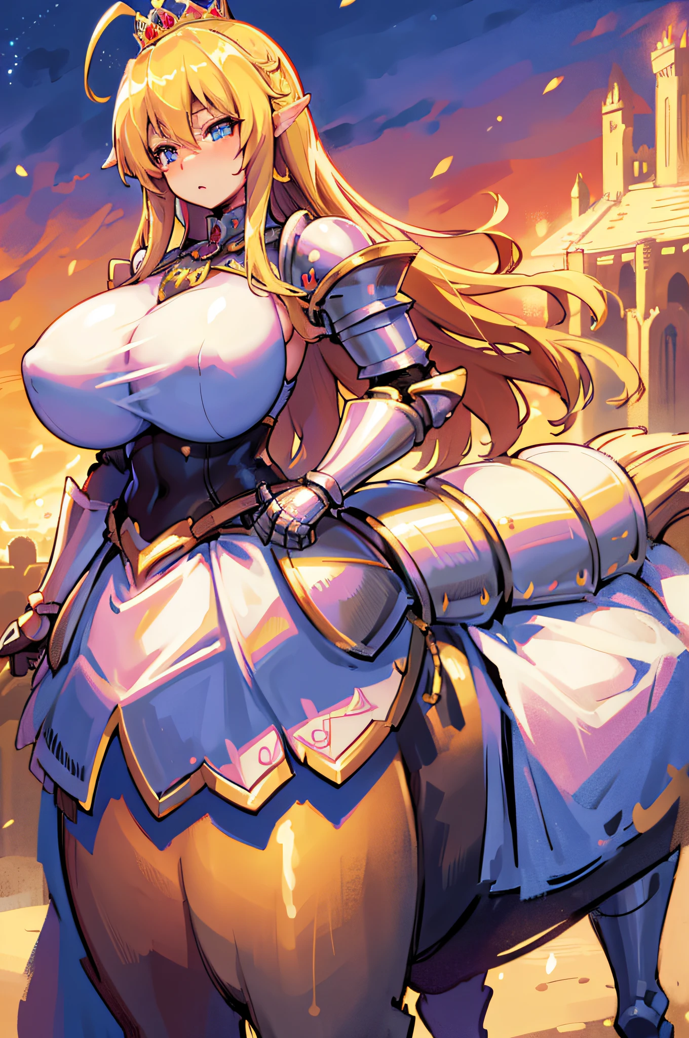 4k,hight resolution.One Woman,a blond,Longhaire,huge tit,centaur,Princess Knight,Princess Dresses,knight armor,Heavy Armor,Princess Tiara,jewel decorations,Excalibur