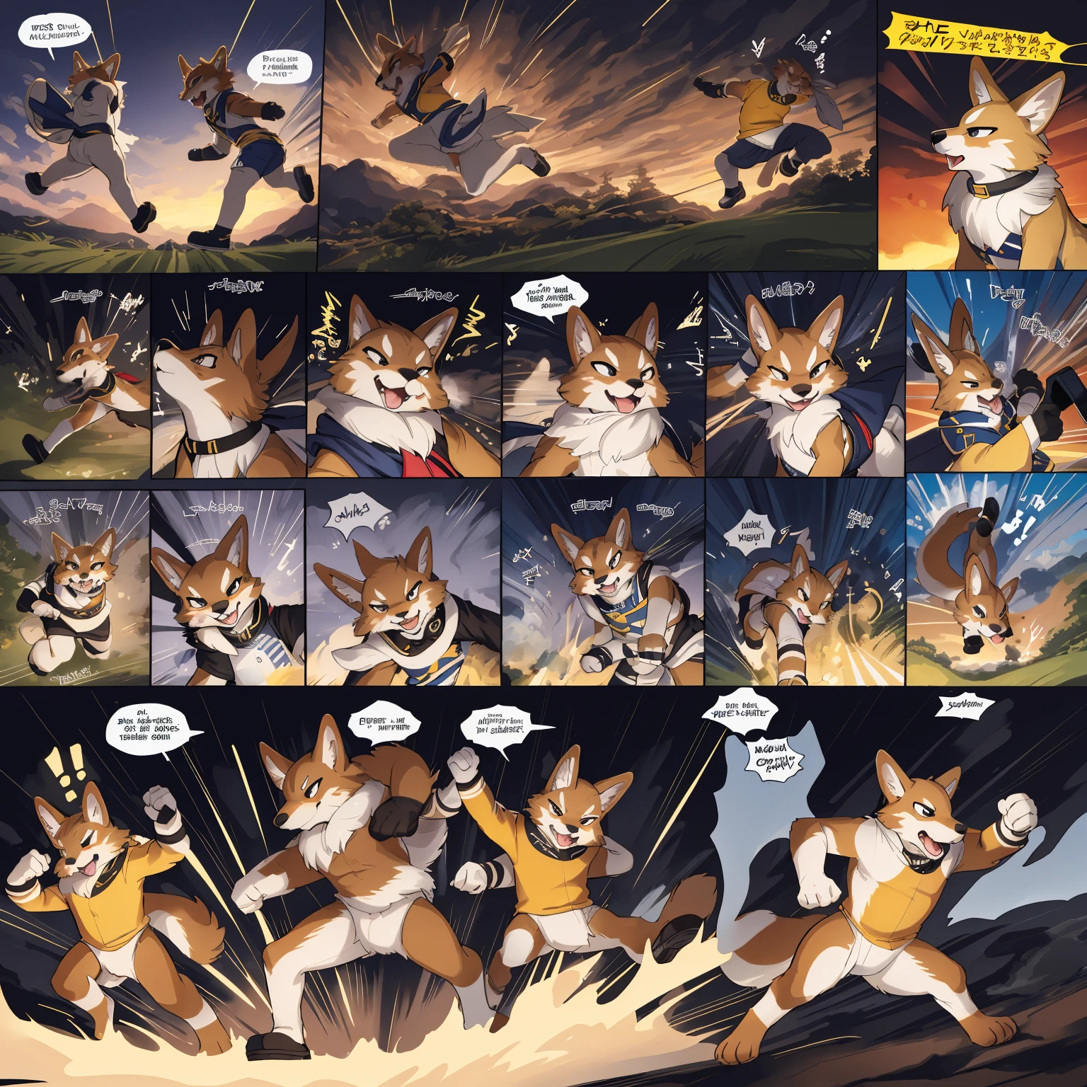 cover_page, highres, comic-like panel layouts, speech balloon, English text, Hand-drawn sound effects stickers used in comic, top quality, best quality, paid reward available, High-quality illustrations, unparalleled masterpiece, perfect artwork, absurdres, super high resolution, detailed background, Beautiful World Heritage, 6+boys, 6+girls, Happy, joyful(Photos of solo travelers)(kemono, furry anthro)(emotions, comic to represent actions, motion blur, trembling)assorted poses, assorted angles, assorted facial expression, cinematic lighting, dynamic angle,
