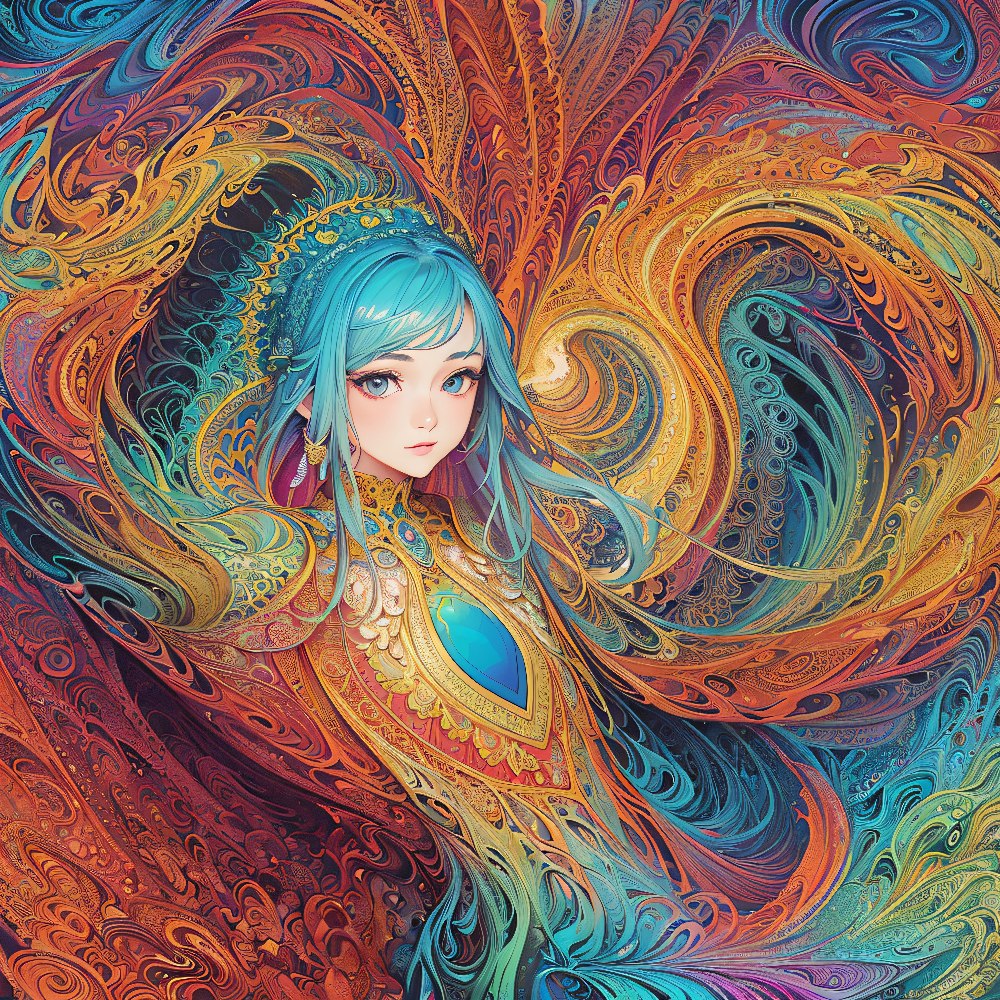 (masterpiece, top quality, best quality, official art, beautiful and aesthetic:1.2), (1girl:1.3), extremely detailed,(fractal art:1.2),colorful,highest detailed,(zentangle:1.2), (dynamic pose), (abstract background:1.5), (treditional dress:1.2), (shiny skin), (many colors:1.4), upper body