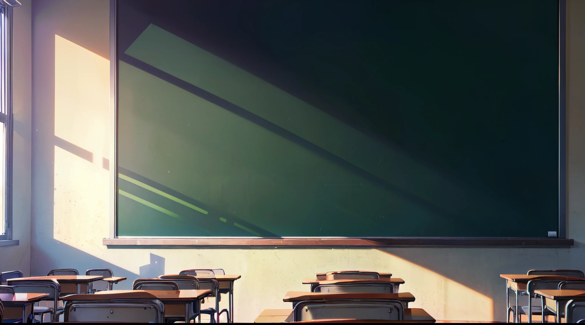 (best quality,4k,8k,highres,masterpiece:1.2),ultra-detailed,realistic:1.37, school, school classroom, students sitting at a desk, teacher stands near the blackboard, the sun&#39;s rays are shining on the left side of the classroom, soft shadows, soft colors