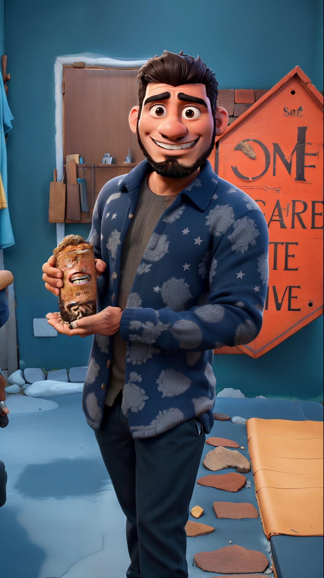 Dark Latino man who has a beard and is smiling