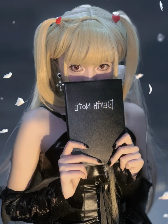 change background,Dark wind,Falling tiny white blurry petals,Edges blend naturally,color uniformity,The relationship between light and darkness,Do not add hair extensions to the top of your head,Hair patching on both sides