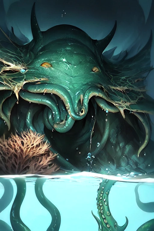 Cthulhu,Monster,(tentaculata:1.35),A polluted underwater world,Gloomy picture,(Nuclear contamination:1.35),(face:1.35),(sarcoma:1.35)