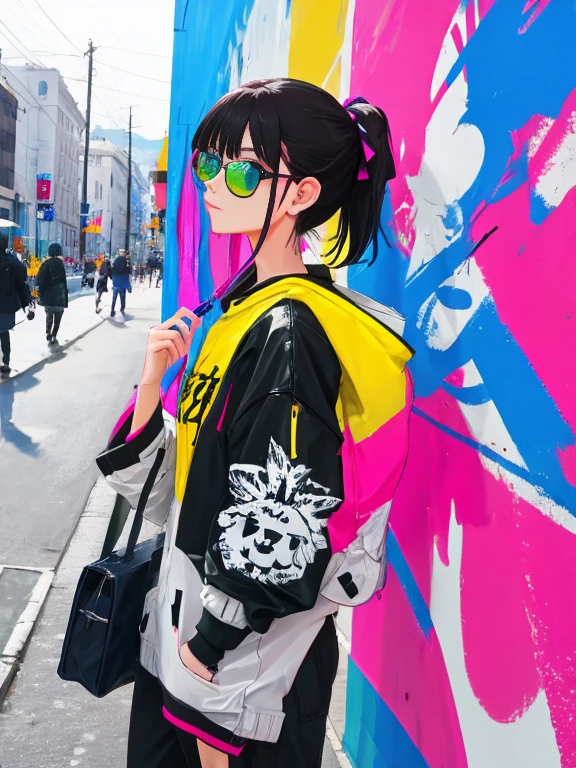 Street style、Colorful shades、Beautuful Women、brushstrokes、Splatter、Urban Art