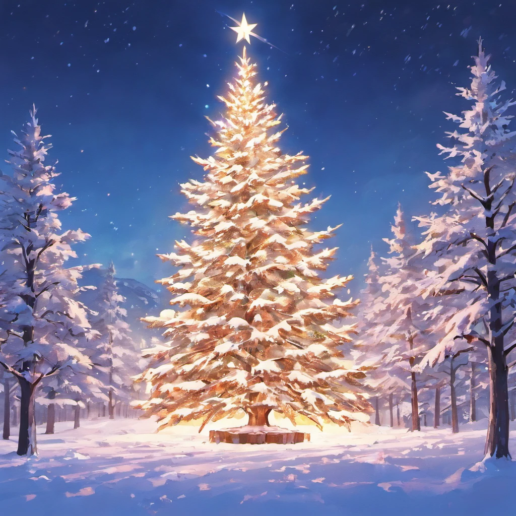 "*image*: white Christmas , Snow-covered plateau and night forest ,Glowing Christmas Tree
