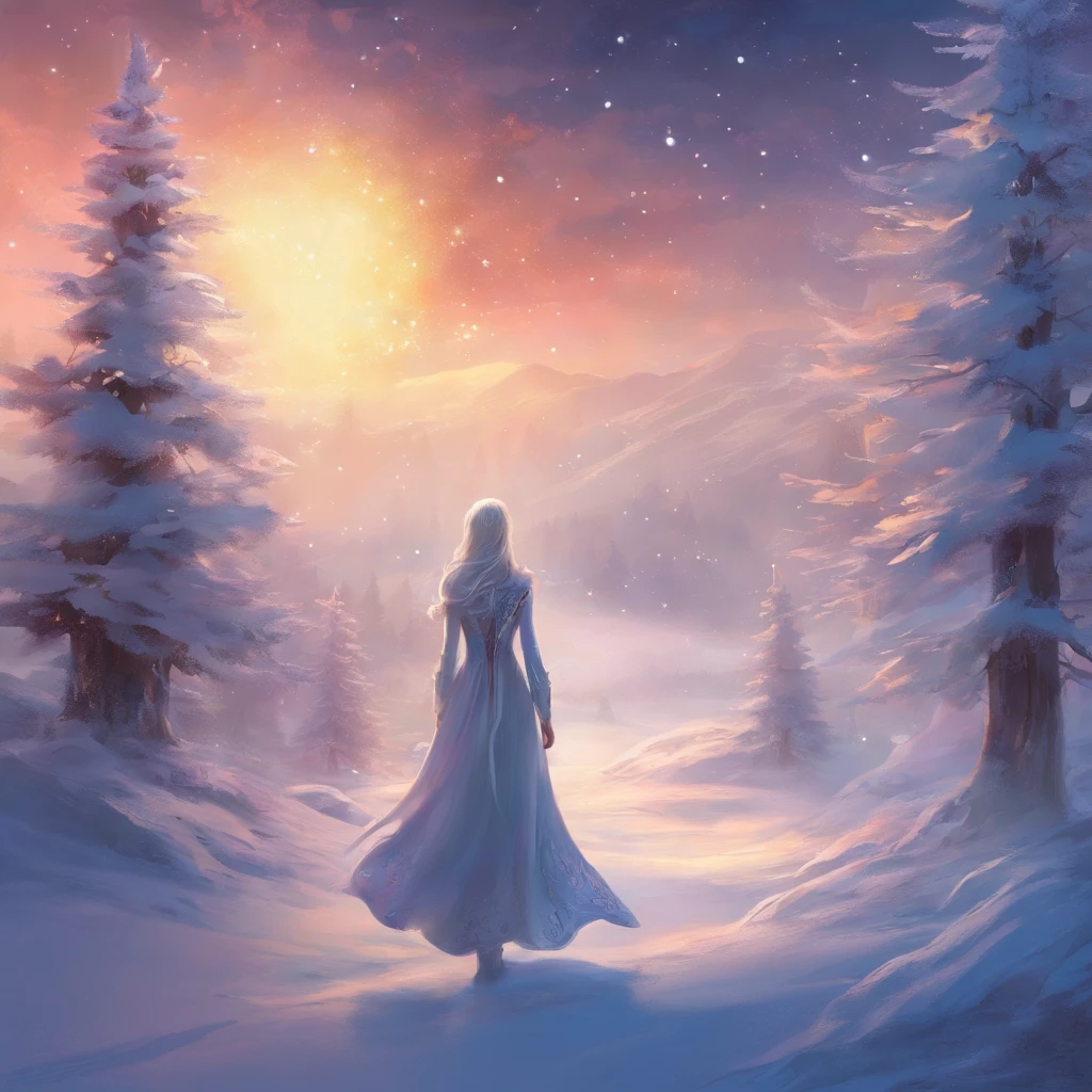 "*image*: no human figures, white Christmas ,Mysterious world, snowy night forest ,Glowing Christmas Tree