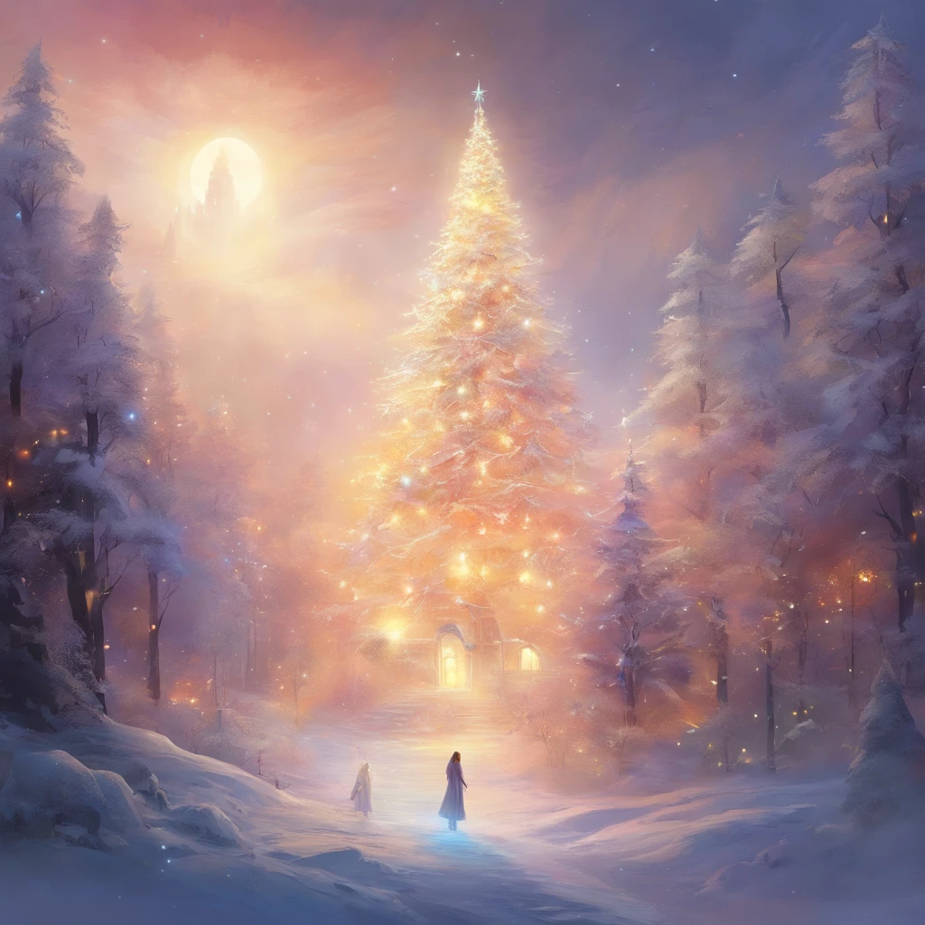 "*image*: no human figures, white Christmas ,Mysterious world, Light , snowy night forest ,Glowing Christmas Tree