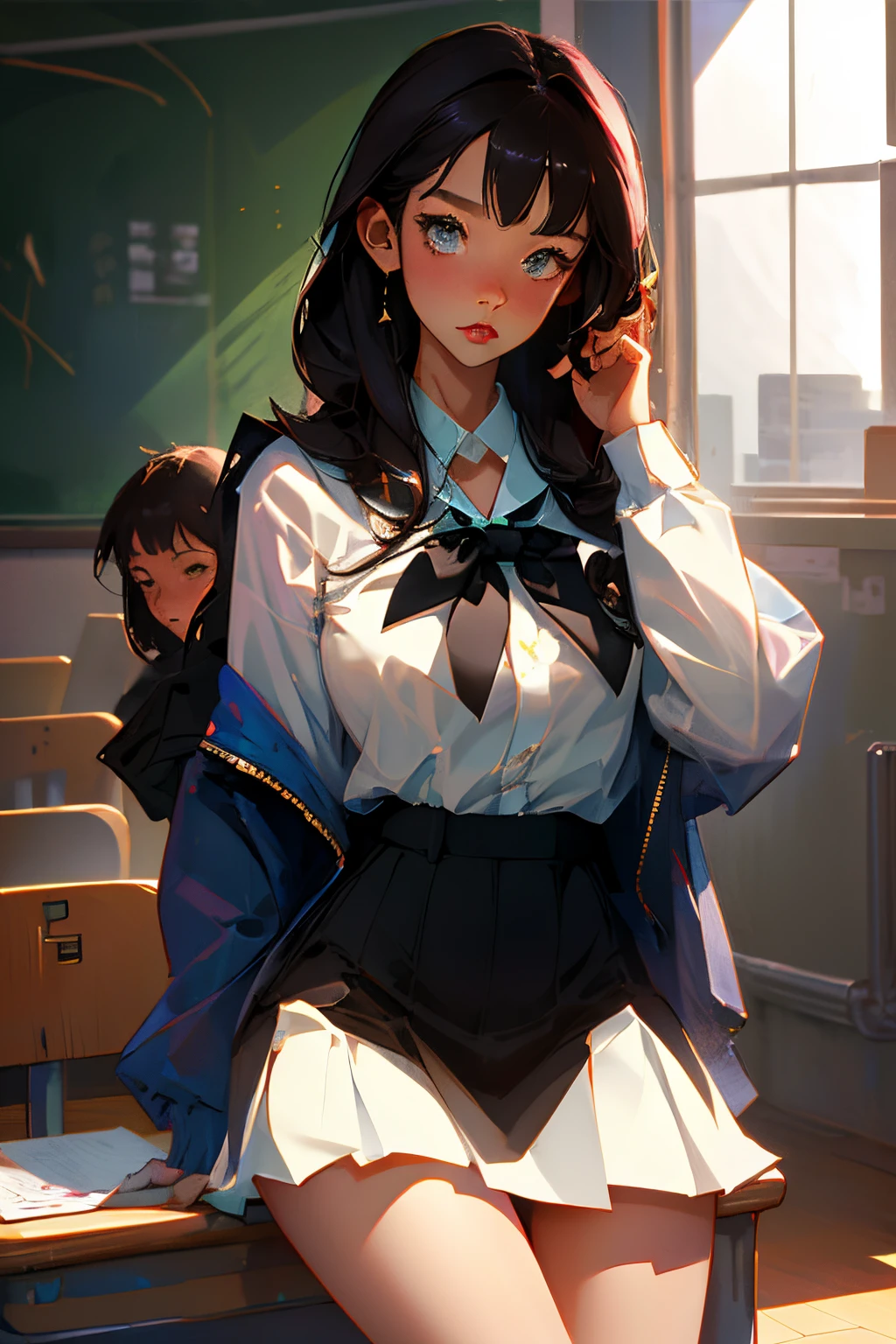 nakeness,schoolgirls,Bigchest,blacksilk
