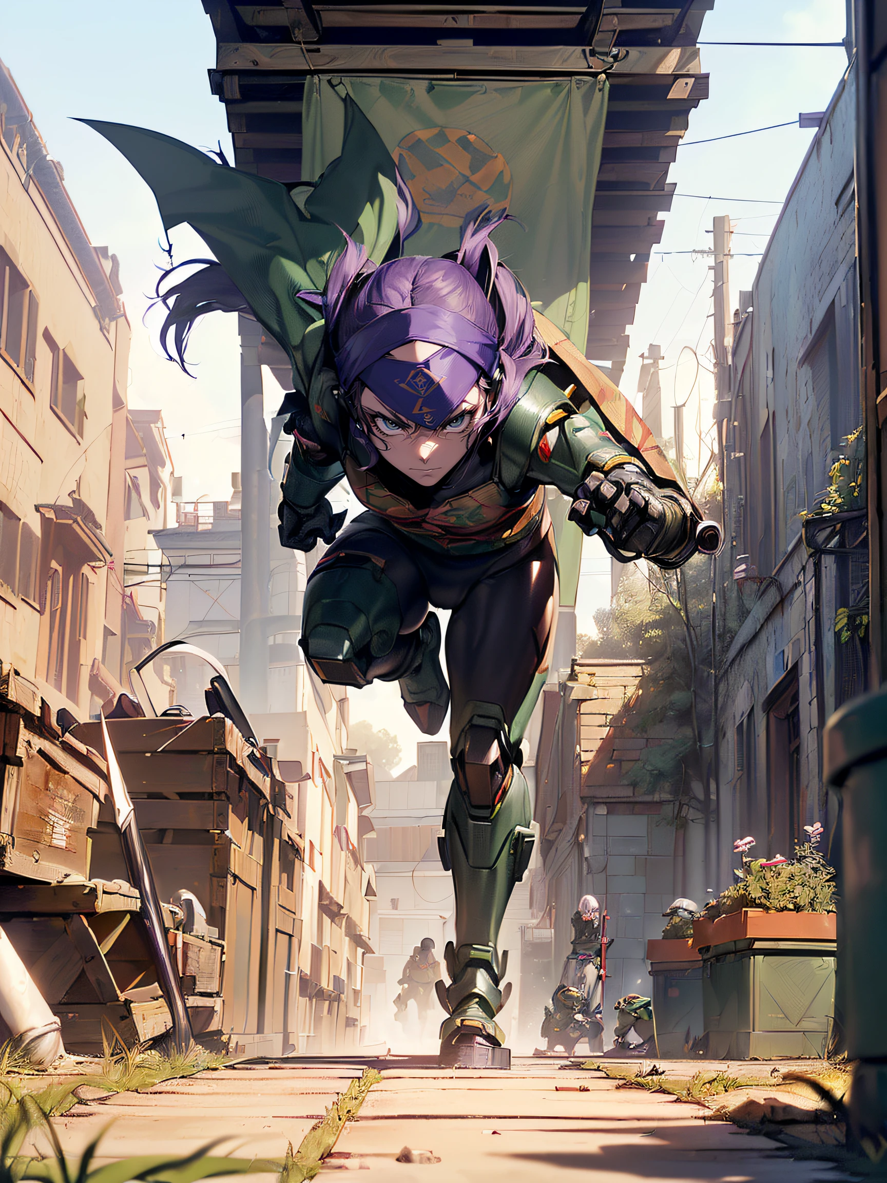 A female Teenage Mutant Ninja Turtle fighting an enemy:1.5, (A female Teenage Mutant Ninja Turtle:1.4), (a humanoid turtle who is trained in ninjutsu:1.3), (having a purple bandana and wielding a naginata:1.3), (the fifth member and the only girl of the team:1.3), (named after a Renaissance artist:1.3), (her name is Donatella:1.4), (the smartest and the most tech-savvy of the group:1.4), (often inventing gadgets and hacking devices:1.4), (fighting an enemy:1.4), (the enemy is Baxter Stockman:1.4), (a mad scientist who created the Mousers:1.3), (the Mousers are robotic rats that can chew through anything:1.3), (Baxter Stockman is wearing a mechanical suit with various weapons:1.3), (he is trying to capture the turtles for his experiments:1.3), (a scene of them fighting in the sewers:1.4), (Donatella is dodging the Mousers and slashing at Baxter Stockman with her naginata:1.4), (Baxter Stockman is firing lasers and missiles at Donatella:1.4), (Donatella is using her intelligence and skills to outsmart and defeat Baxter Stockman:1.3)