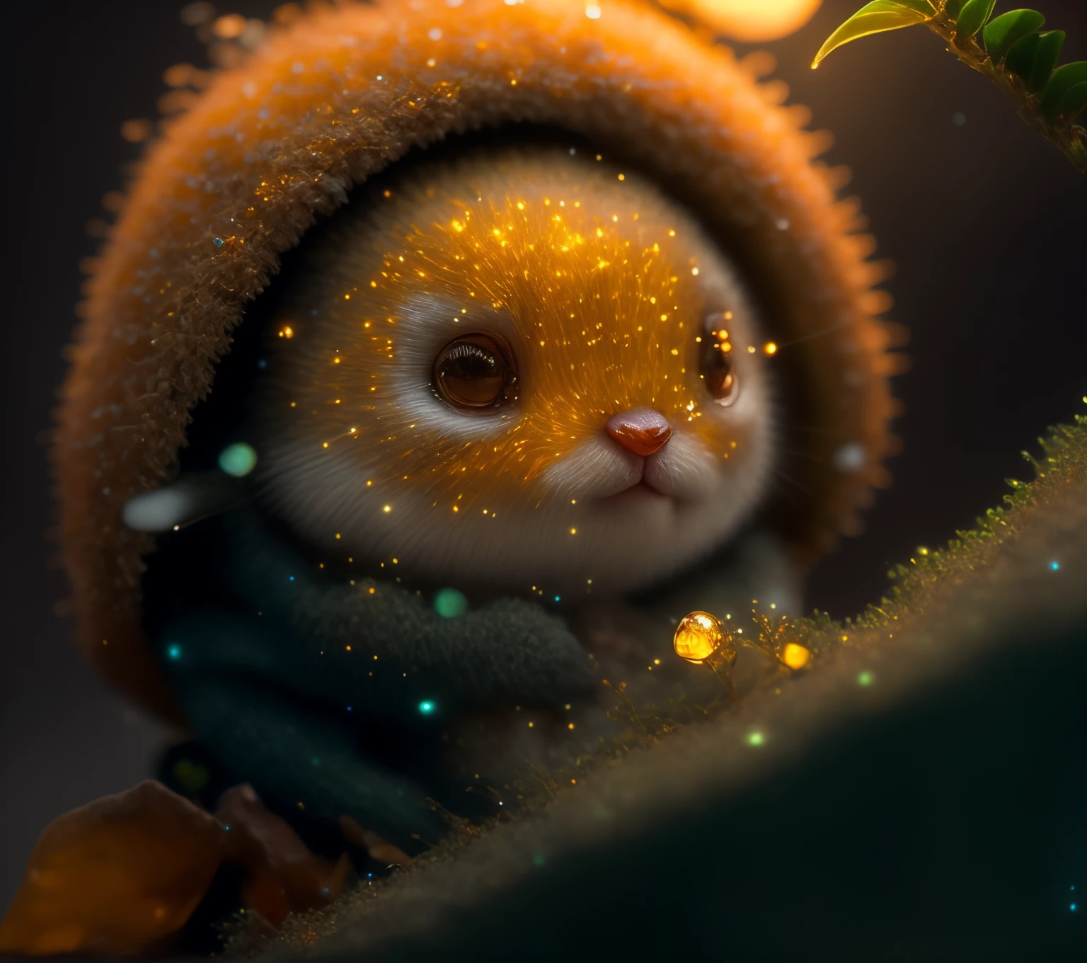 closeup angle of cute tiny little glowworms illuminating a bush, a detailed painting, cgsociety, detailed painting, artstation hd, high detail, cgsociety, photorealism, concept art, artstation hd, official art, bokeh