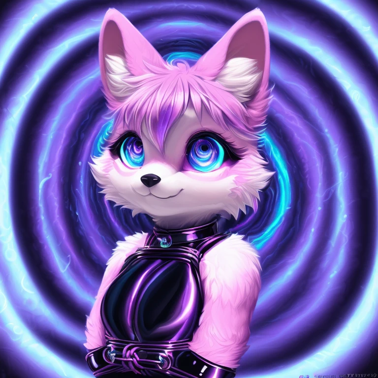 ((Uploaded on furaffinity:1.5), (uploaded on e621:1.5), (latex:1.5) ,anthro, furry, avian, (cinematic lighting), ((detailed background)), (((three-quarter view))), (half body shadow), (happy, wide eyes, cute), [realistic proportions], [explict content], [sharp focus], (questionable content), (shaded), ((masterpiece)), high quality, digital art, drawing, HD 4k, dreamlikeart, lens flare, upper body, looking at viewer, animal focus, furry, nudefursuit, 1girl, cute, kawaii, lovely, fur, fur head, narrow waist, animal ears, paw, paw shoes, ((Hypnosis)), ((Being hypnotized:1.75)), (Hypnotic Spiral eyes), (Hypnotic spiral background), ((bondage:1.75), (solo portrait:2)