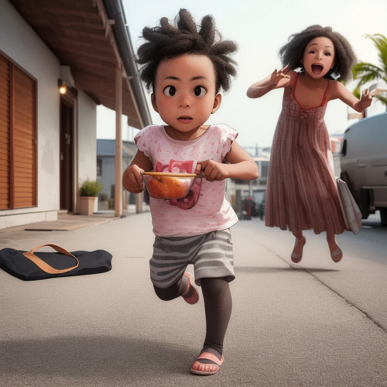 il y a un bébé qui court avec une assiette de nourriture devant une femme, Photographie publicitaire, hyperréaliste », hyperréaliste », Photographie très réaliste, Photo commerciale de jouets, Photographie photoréaliste, hyper réaliste », hyper réaliste », photographie ultra réaliste, Photo publicitaire, Des graphismes photoréalistes étonnants, Illustration 3D ultra réaliste, Manipulation créative de photos, Belles images photoréalistes