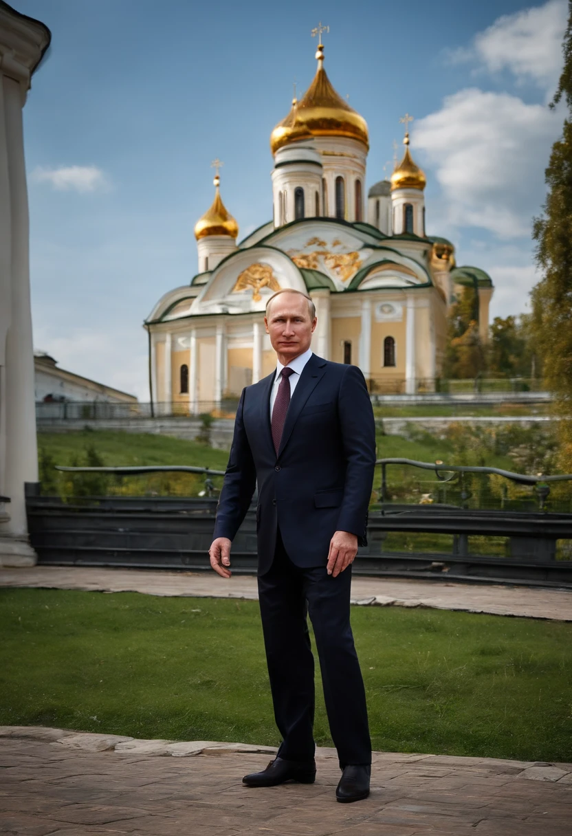 A photo of Putin visiting a cultural heritage site,original,Vladimir Putin, the Russian President, presents a carefully crafted image: he is typically seen with a short, neat haircut and a lean, athletic physique, often dressed in suits that project an image of formality and power. His public persona is one of sternness and resolve, with a steely gaze and a rarely seen smile, adding to his aura of seriousness and determination.